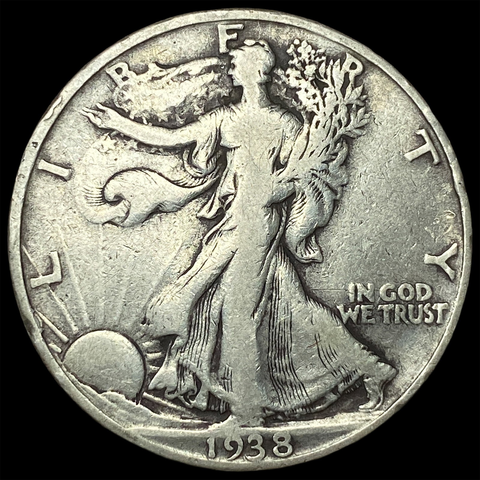 1938-D Silver Half Dollar Walking Liberty LIGHTLY CIRCULATED: 1938-D Silver Half Dollar Walking Liberty LIGHTLY CIRCULATED