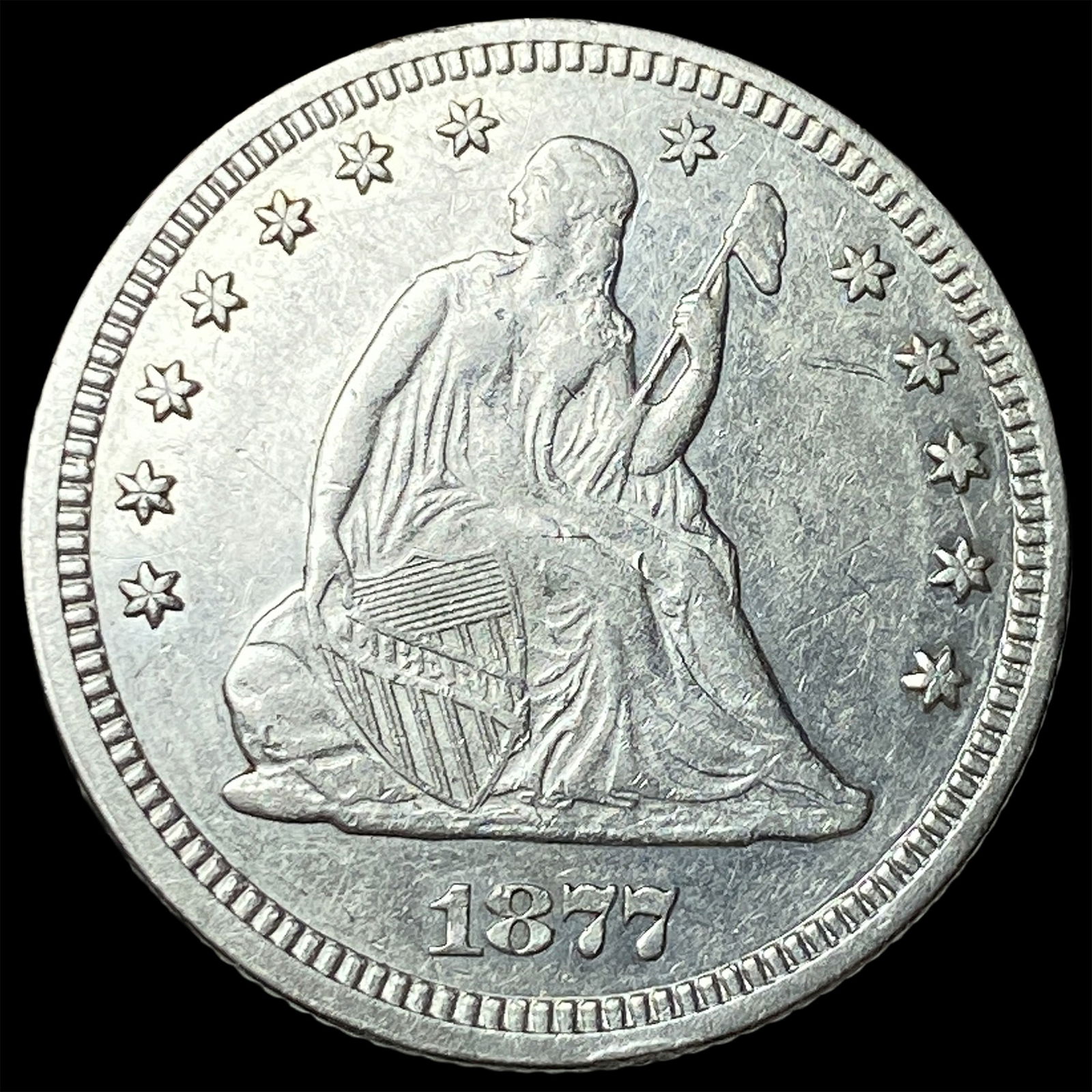 1877 Seated Liberty Quarter NEARLY UNCIRCULATED: 1877 Seated Liberty Quarter NEARLY UNCIRCULATED