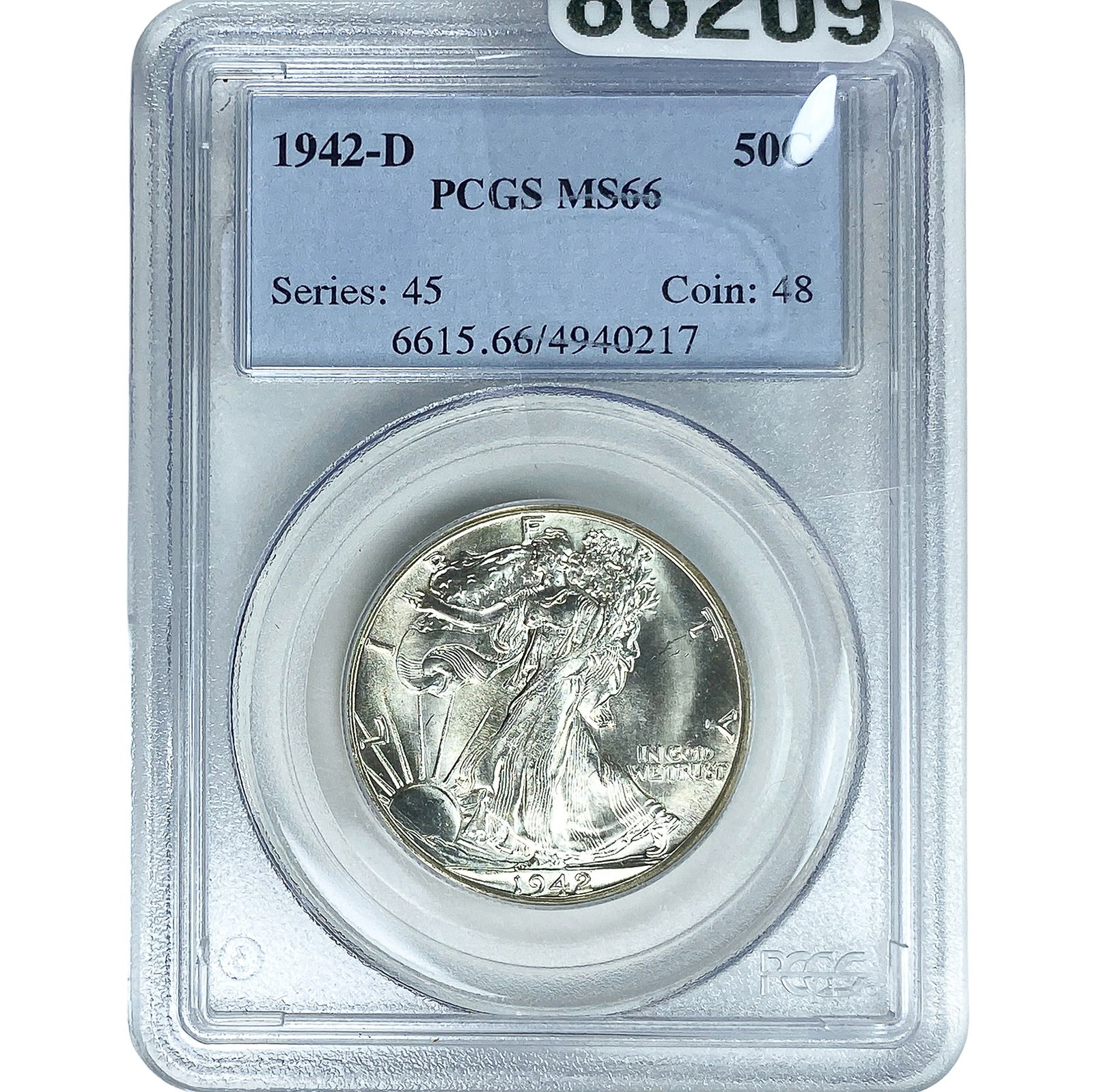 1942-D Walking Liberty Half Dollar PCGS MS66: 1942-D Walking Liberty Half Dollar PCGS MS66