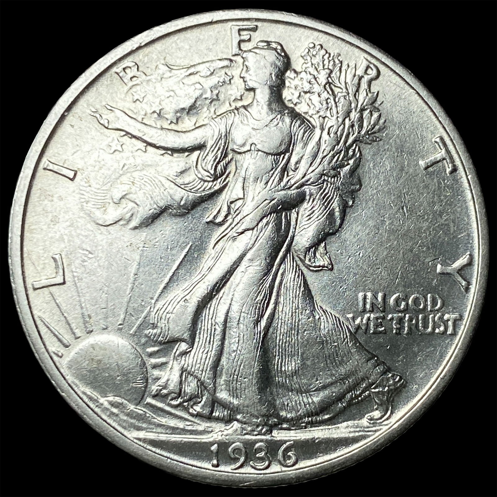1936-S Silver Walking Liberty Half Dollar CLOSELY UNCIRCULATED: 1936-S Silver Walking Liberty Half Dollar CLOSELY UNCIRCULATED