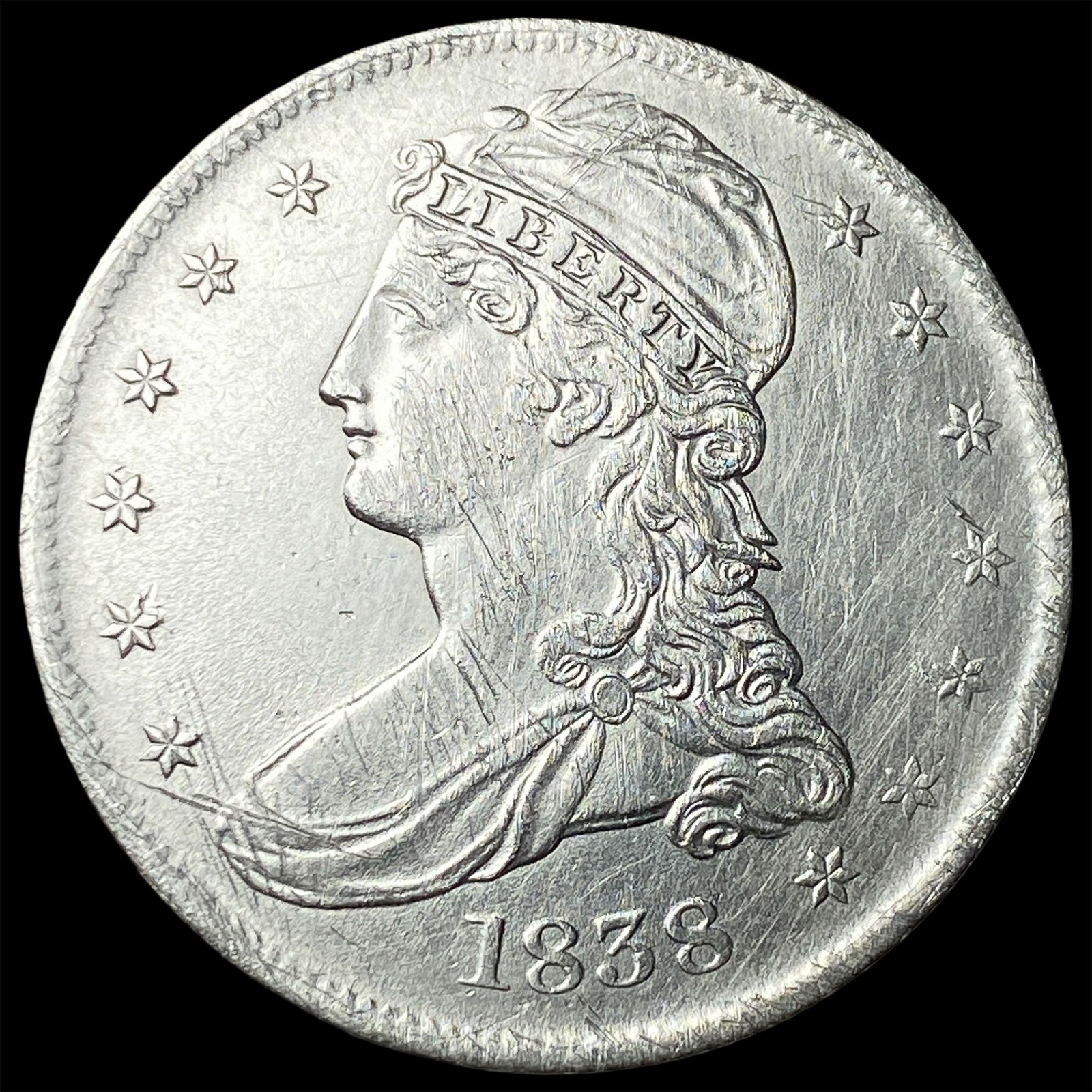 1838 Silver Half Dollar (Capped Bust) CLOSELY UNCIRCULATED: 1838 Silver Half Dollar (Capped Bust) CLOSELY UNCIRCULATED