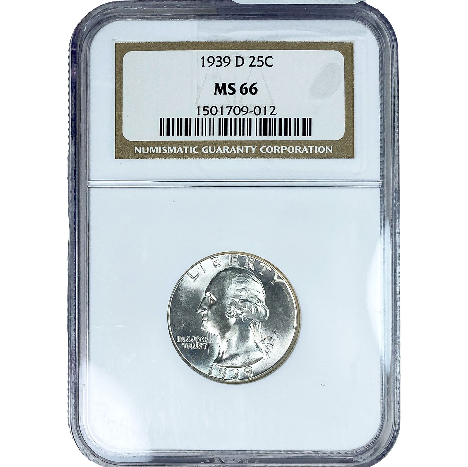 1939-D Washington Silver Quarter NGC MS66: 1939-D Washington Silver Quarter NGC MS66