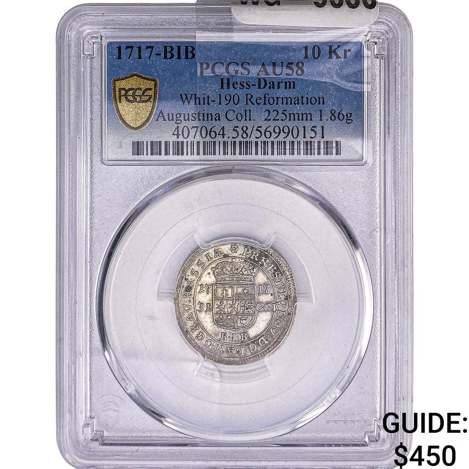 1717-BIB Hess-Darm Silver 10 Kreuzer PCGS AU58: 1717-BIB Hess-Darm Silver 10 Kreuzer PCGS AU58