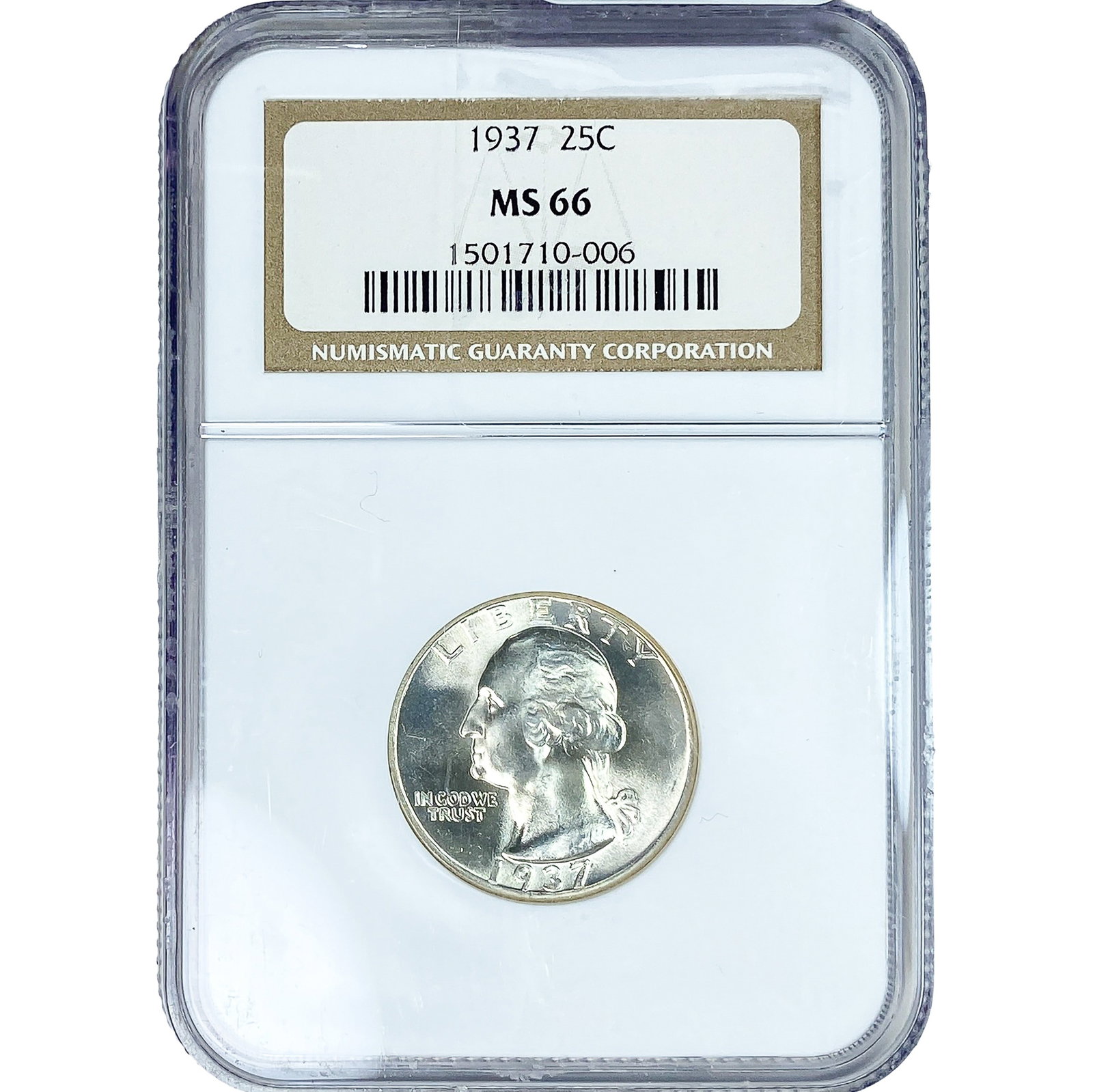 1937 Washington Silver Quarter NGC MS66: 1937 Washington Silver Quarter NGC MS66