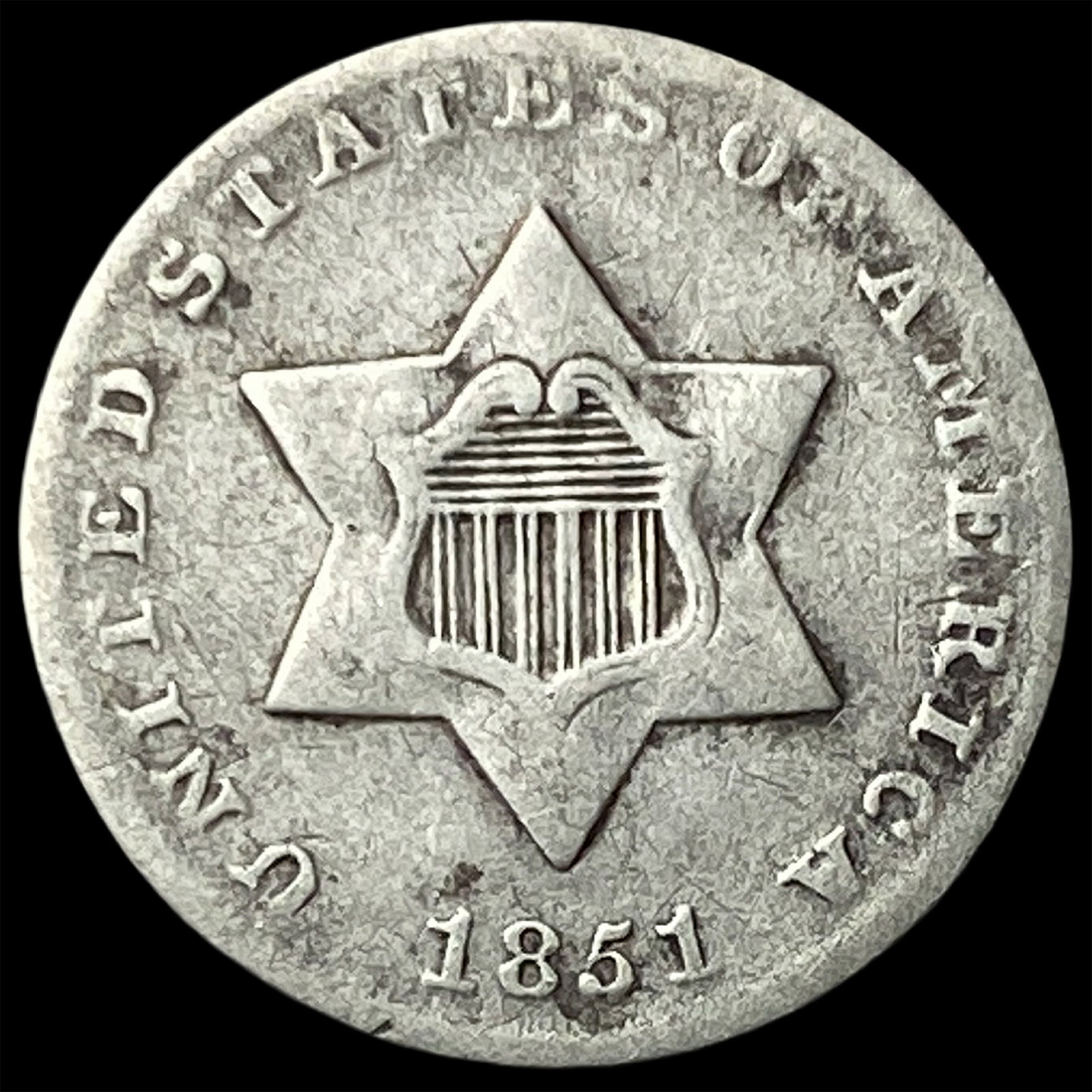 1851 Silver Three-Cent Piece ABOUT UNCIRCULATED (1 of 2)