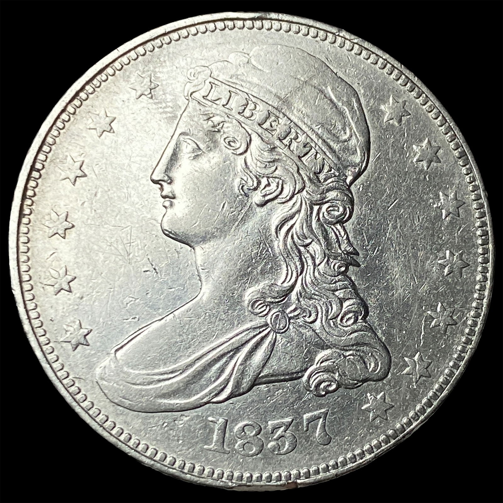 1837 Capped Bust Half Dollar CLOSELY UNCIRCULATED: 1837 Capped Bust Half Dollar CLOSELY UNCIRCULATED