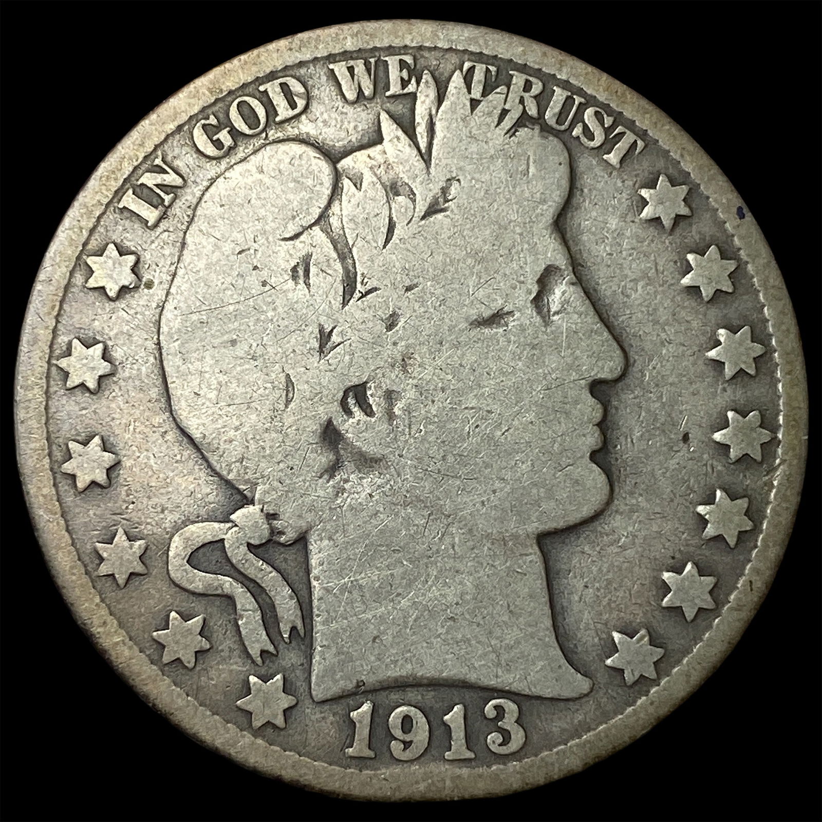 1913-D Silver Barber Half Dollar NICELY CIRCULATED: 1913-D Silver Barber Half Dollar NICELY CIRCULATED