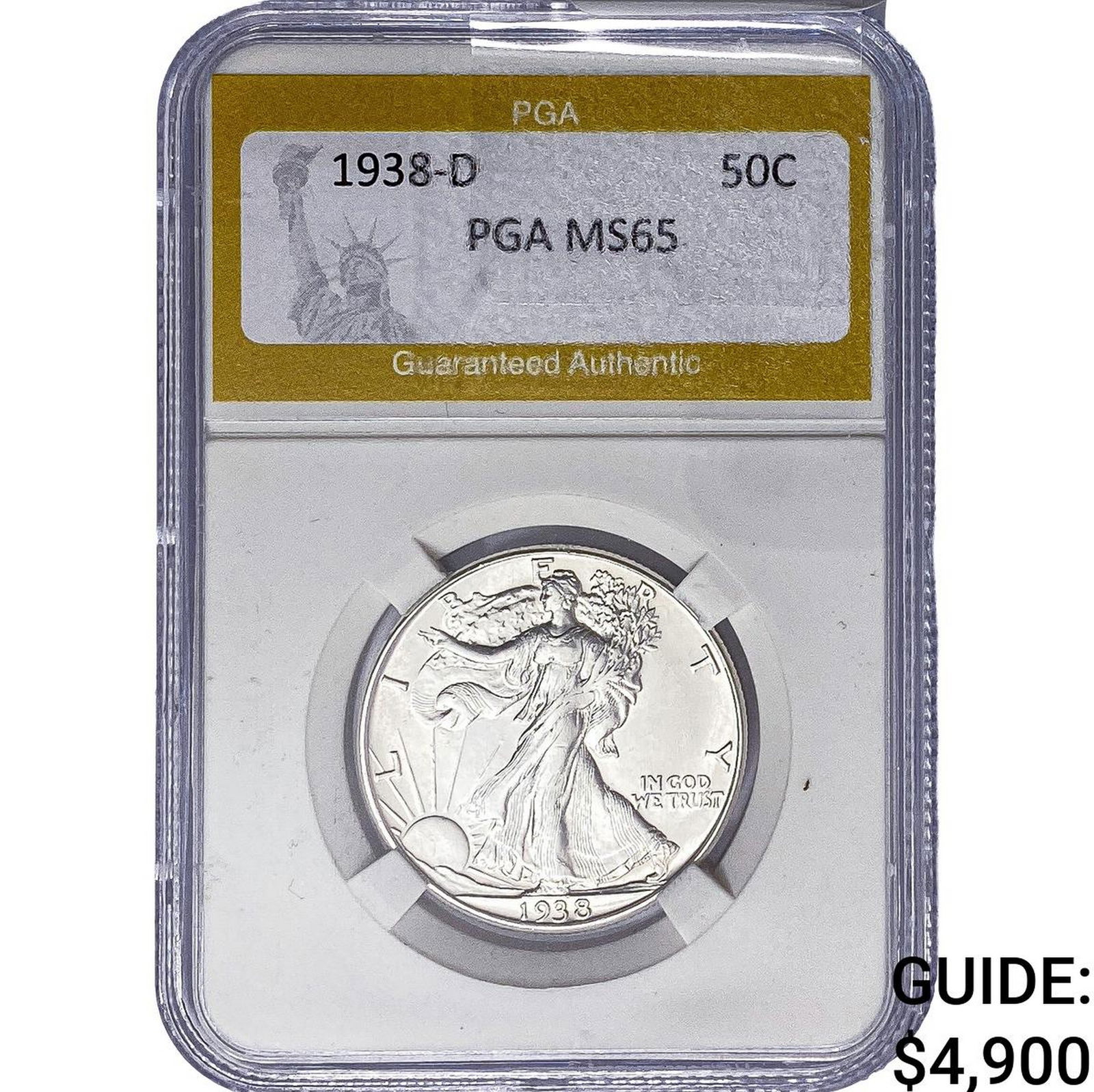 1938-D Walking Liberty Half Dollar PGA MS65: 1938-D Walking Liberty Half Dollar PGA MS65