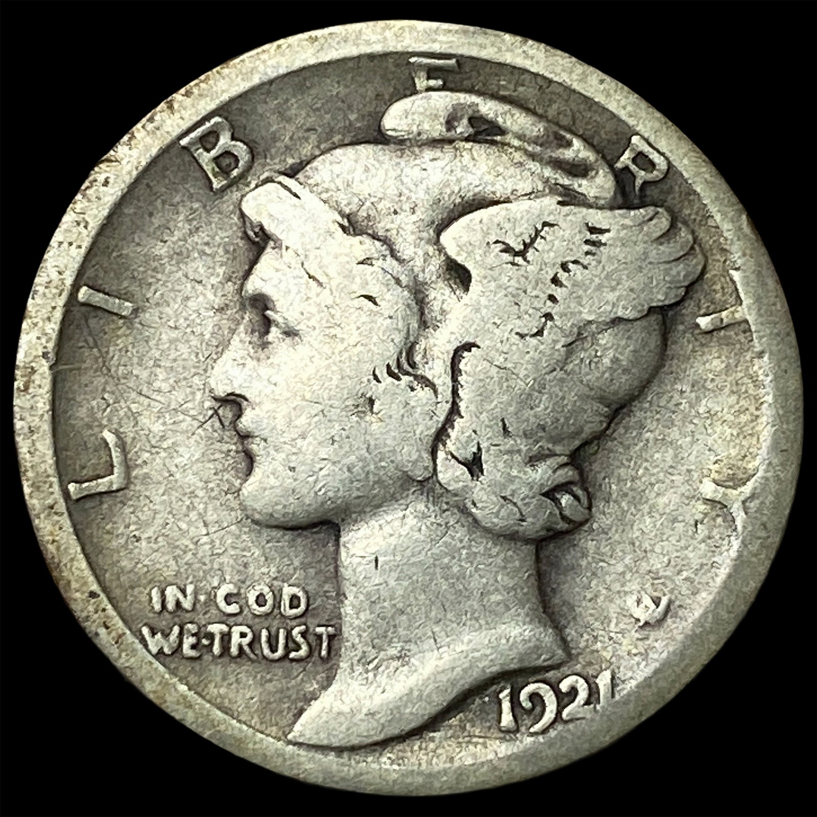 1921-D Silver Mercury Dime LIGHTLY CIRCULATED: 1921-D Silver Mercury Dime LIGHTLY CIRCULATED