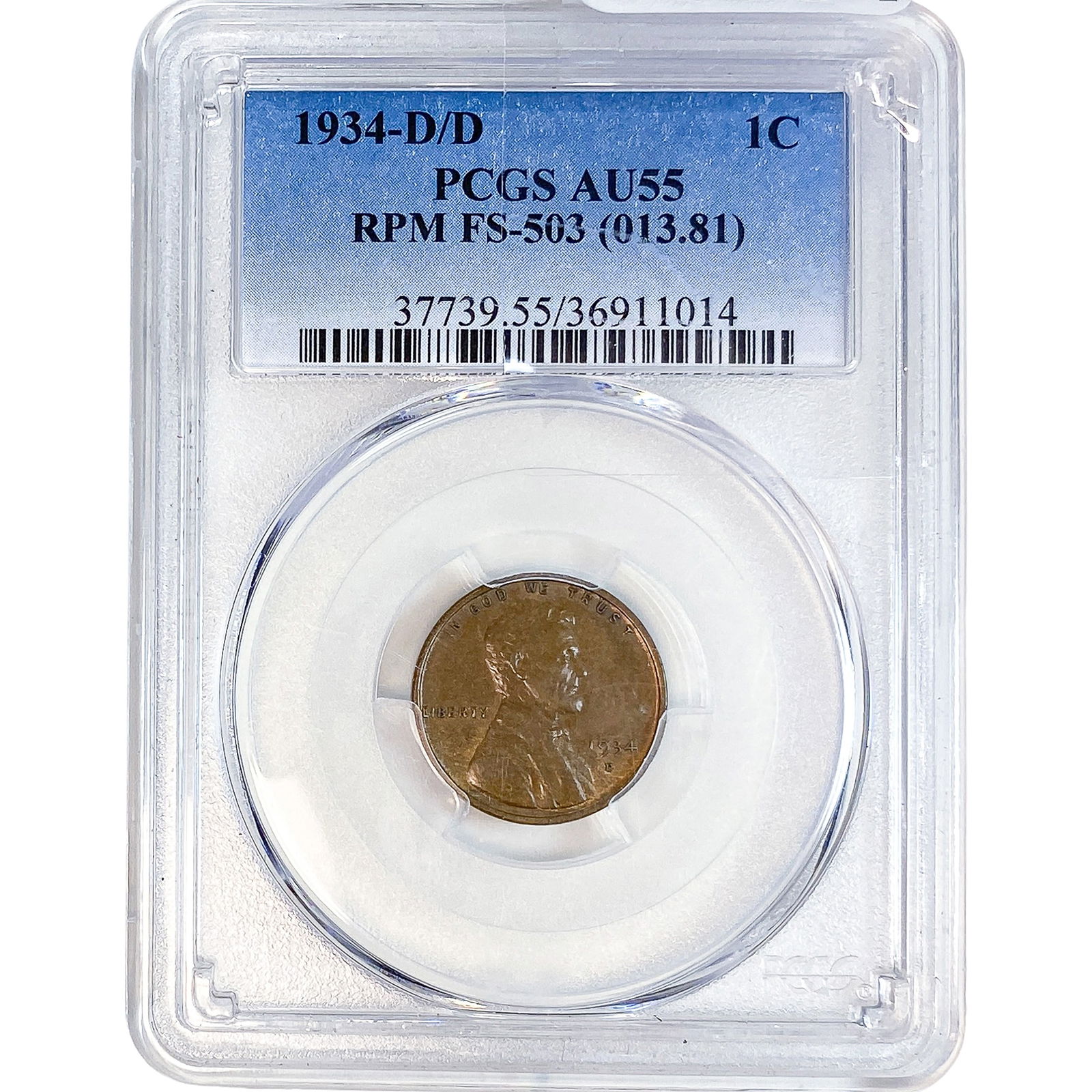 1934-D/D Wheat Cent PCGS AU55 RPM FS-503: 1934-D/D Wheat Cent PCGS AU55 RPM FS-503
