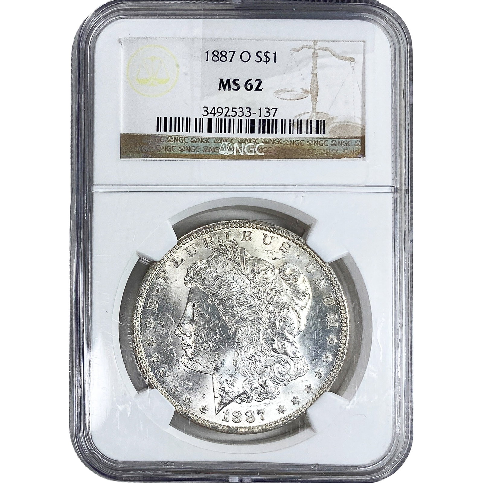 1887-O Morgan Silver Dollar NGC MS62: 1887-O Morgan Silver Dollar NGC MS62