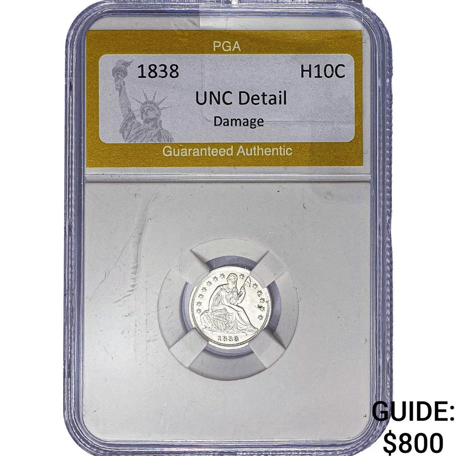 1838 Seated Liberty Half Dime PGA UNC Detail Damage: 1838 Seated Liberty Half Dime PGA UNC Detail Damage
