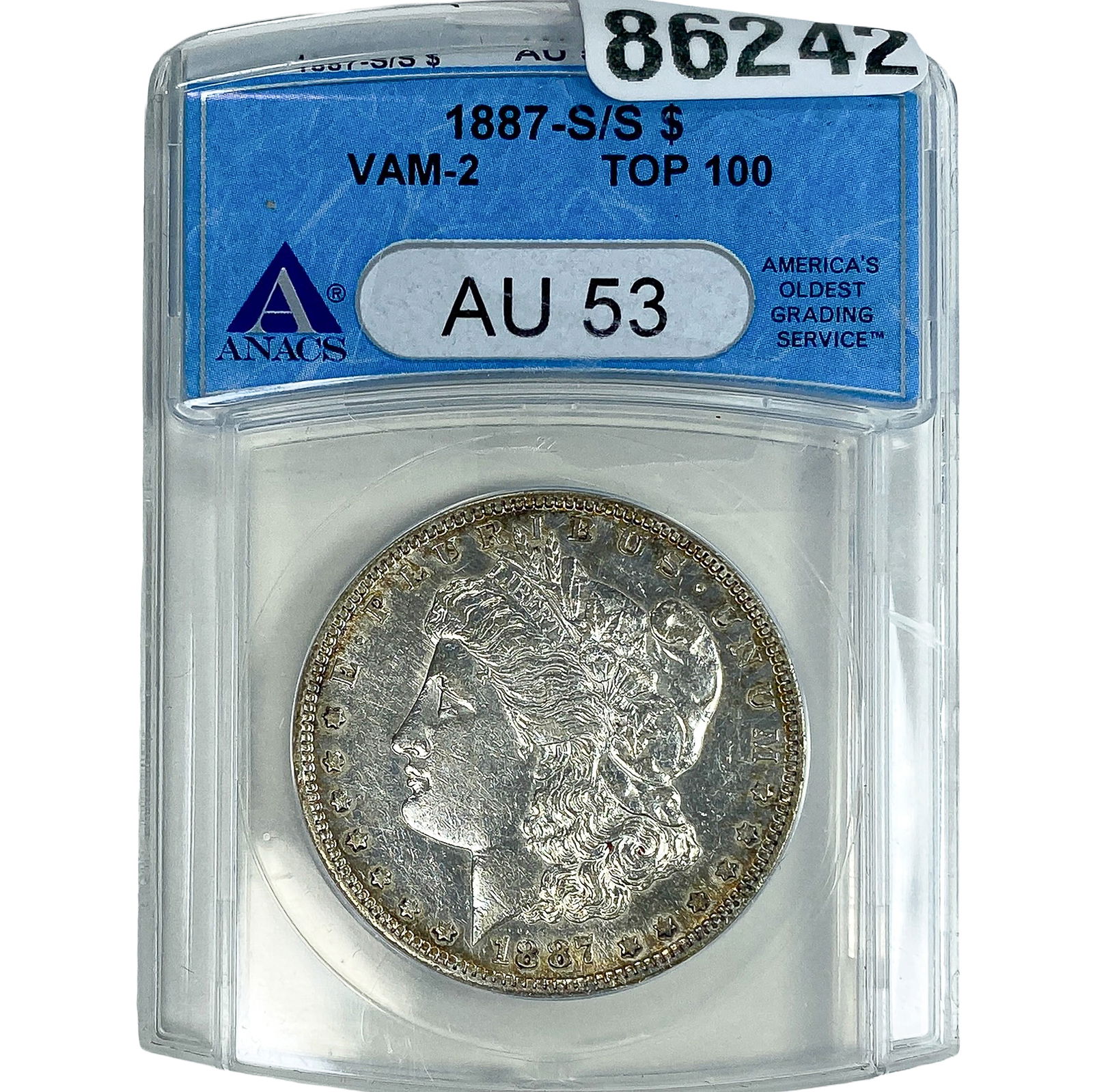 1887-S/S Morgan Silver Dollar ANACS AU53 VAM-2: 1887-S/S Morgan Silver Dollar ANACS AU53 VAM-2