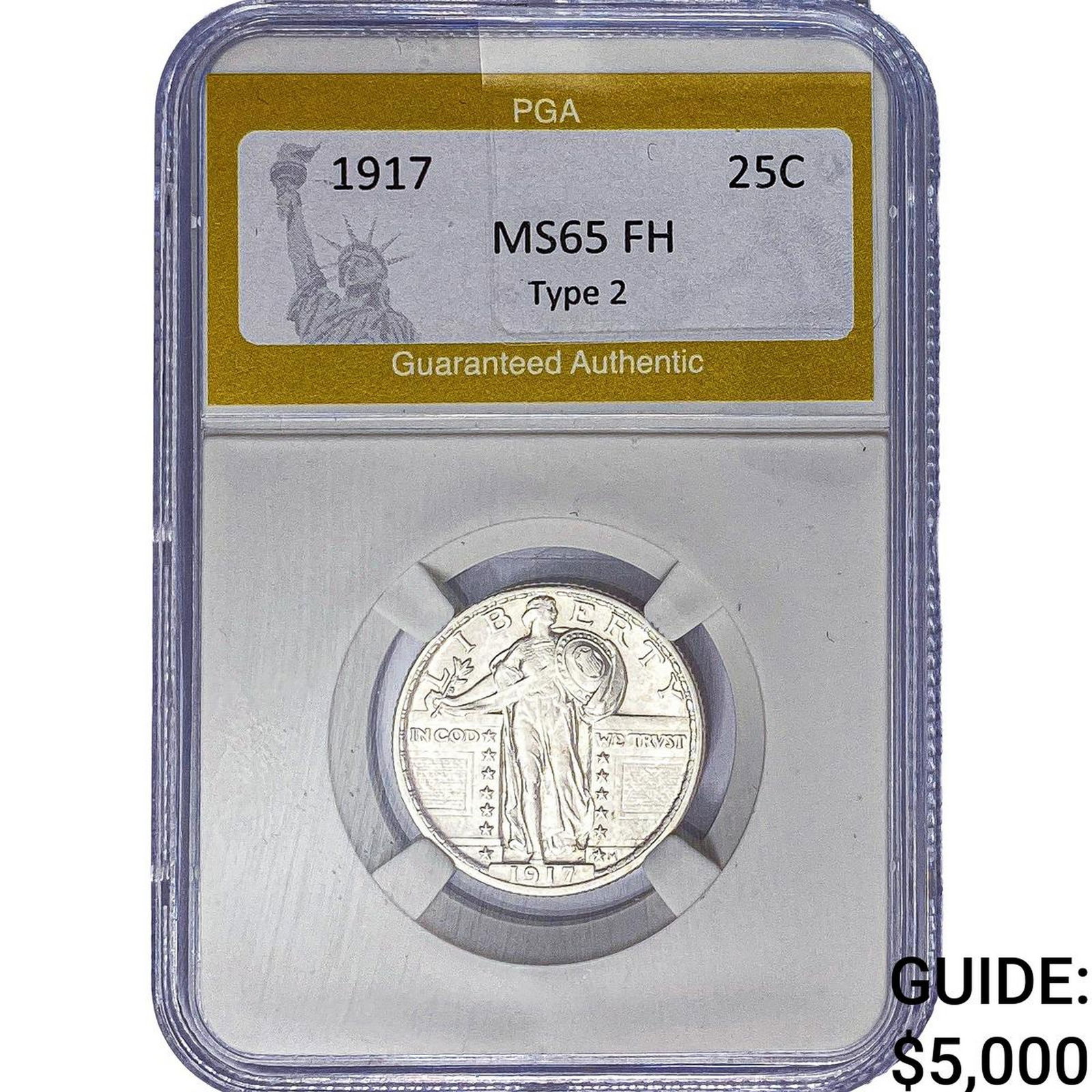 1917 Standing Liberty Quarter PGA MS65 FH Type 2: 1917 Standing Liberty Quarter PGA MS65 FH Type 2