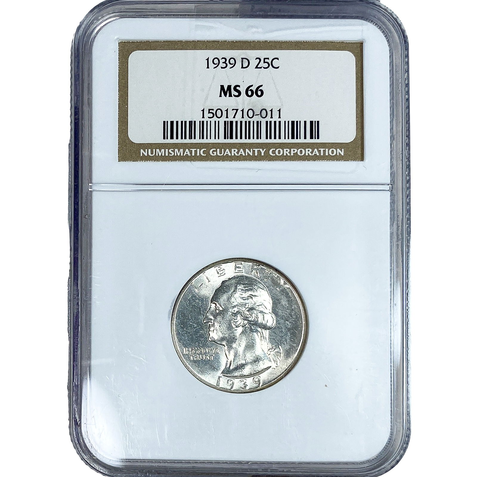 1939-D Washington Silver Quarter NGC MS66: 1939-D Washington Silver Quarter NGC MS66