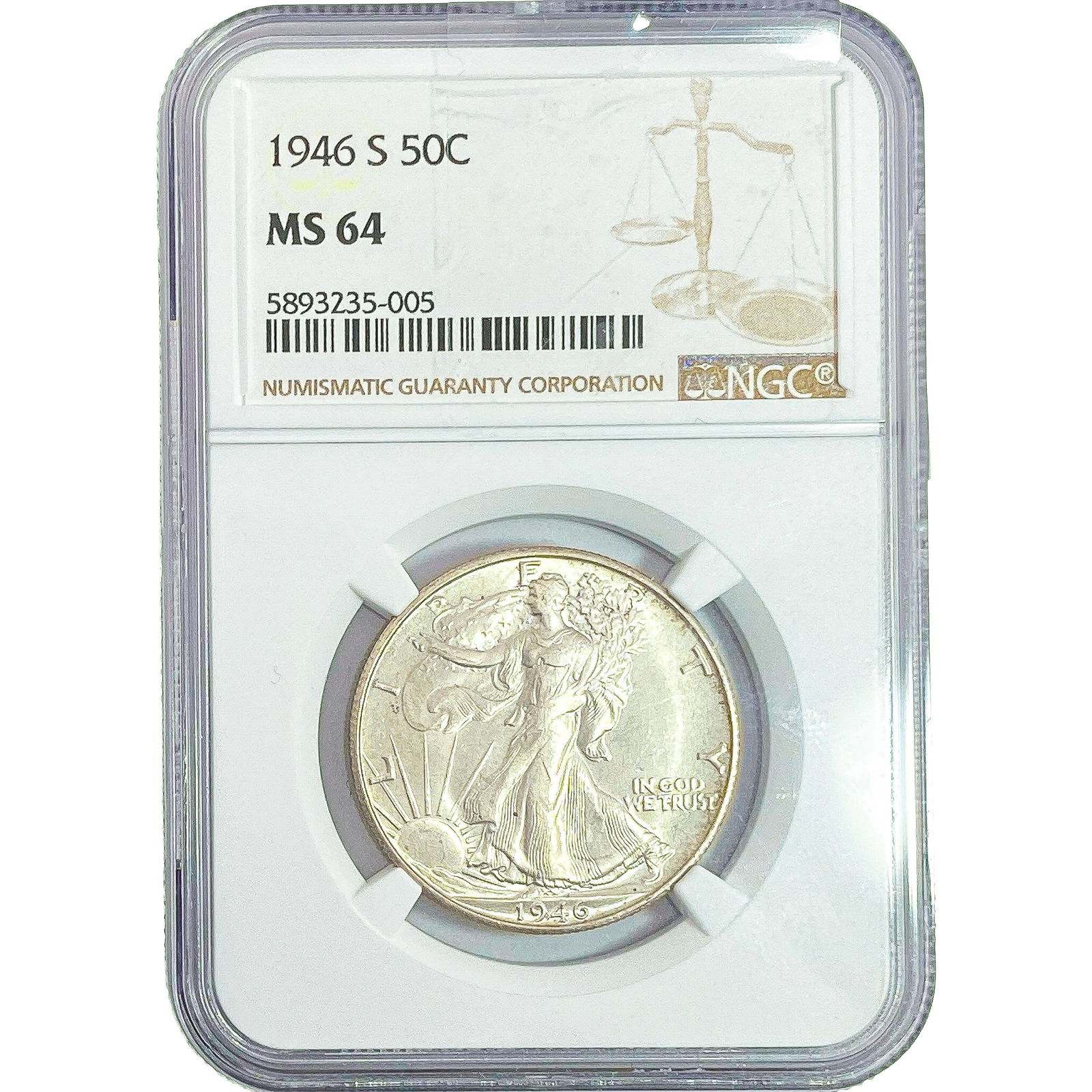 1946-S Walking Liberty Half Dollar NGC MS64: 1946-S Walking Liberty Half Dollar NGC MS64