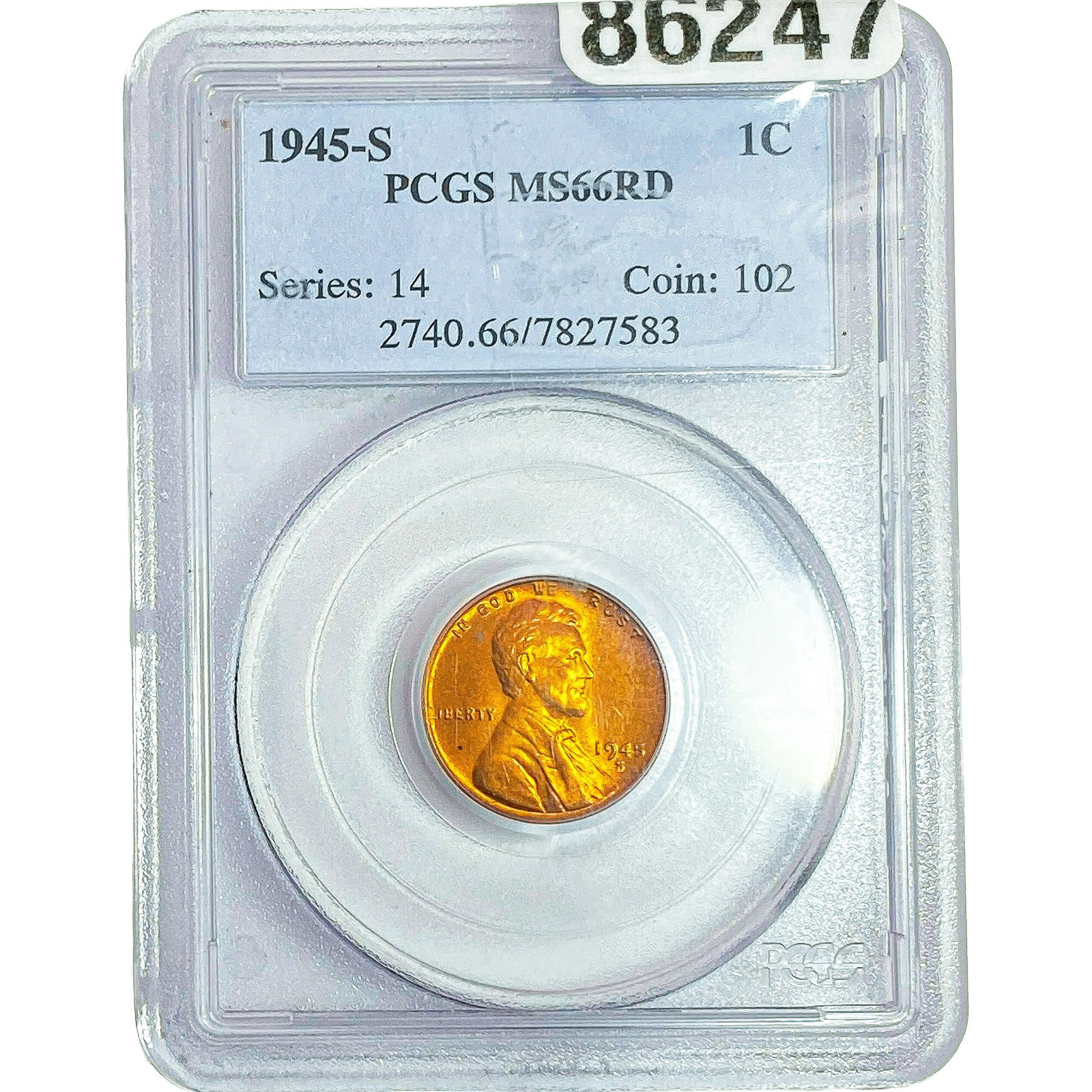 1945-S Wheat Cent PCGS MS66 RD: 1945-S Wheat Cent PCGS MS66 RD