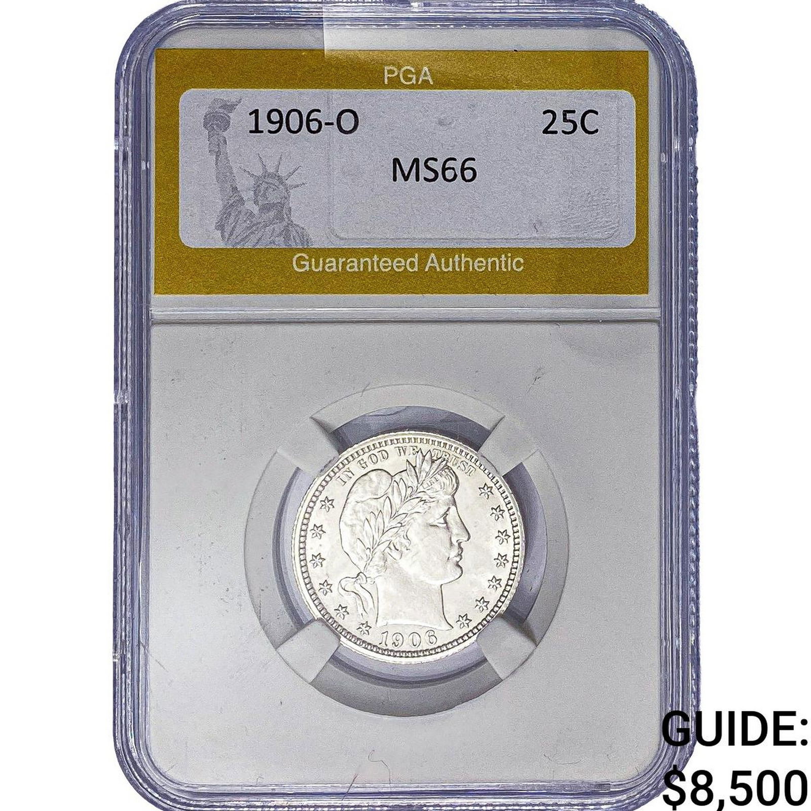 1906-O Barber Quarter PGA MS66: 1906-O Barber Quarter PGA MS66