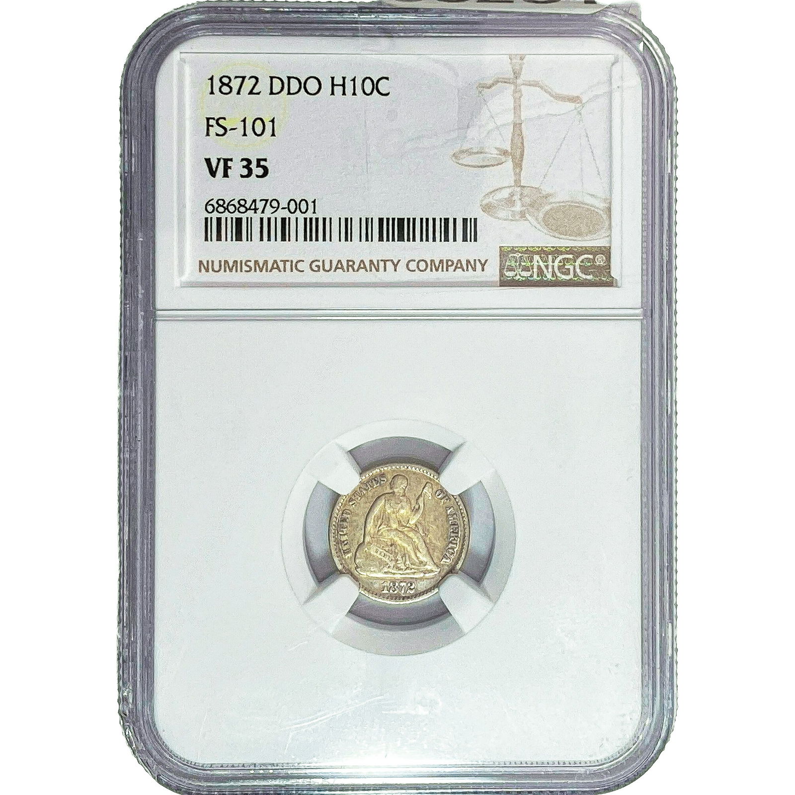 1872 DDO Seated Liberty Half Dime NGC VF35: 1872 DDO Seated Liberty Half Dime NGC VF35