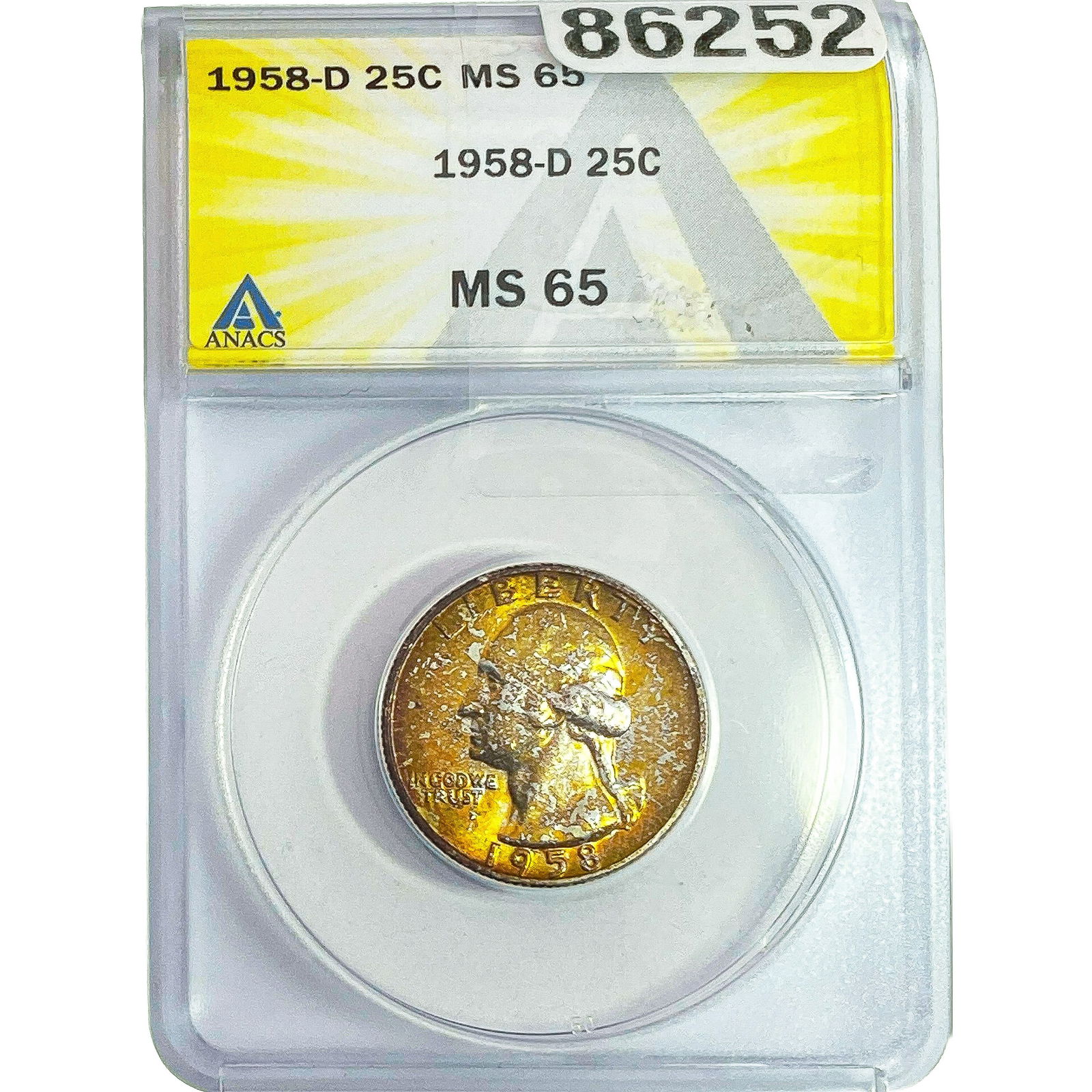 1958-D Washington Silver Quarter ANACS MS65: 1958-D Washington Silver Quarter ANACS MS65