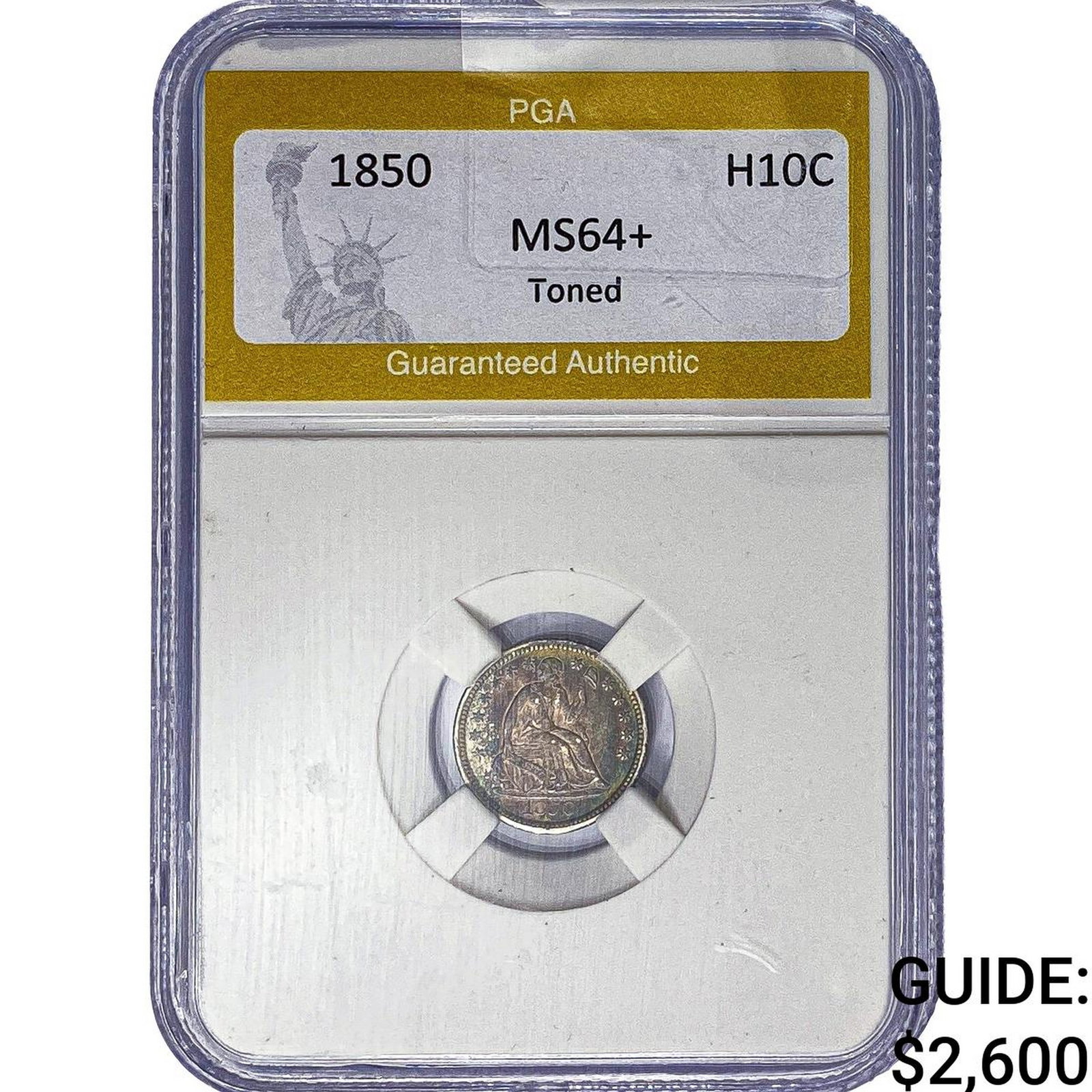 1850 Seated Liberty Half Dime PGA MS64+ Toned: 1850 Seated Liberty Half Dime PGA MS64+ Toned