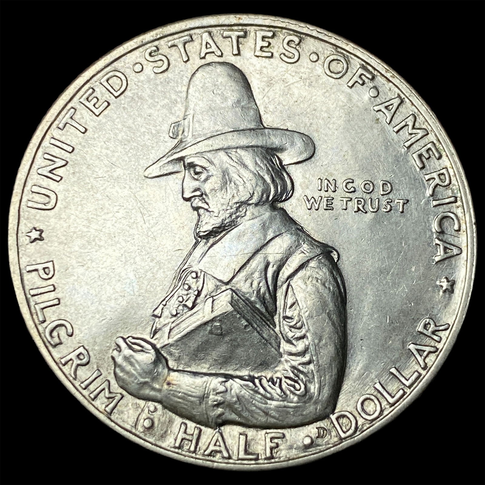 1920 Silver Half Dollar Pilgrim Commemorative CLOSELY UNCIRCULATED: 1920 Silver Half Dollar Pilgrim Commemorative CLOSELY UNCIRCULATED
