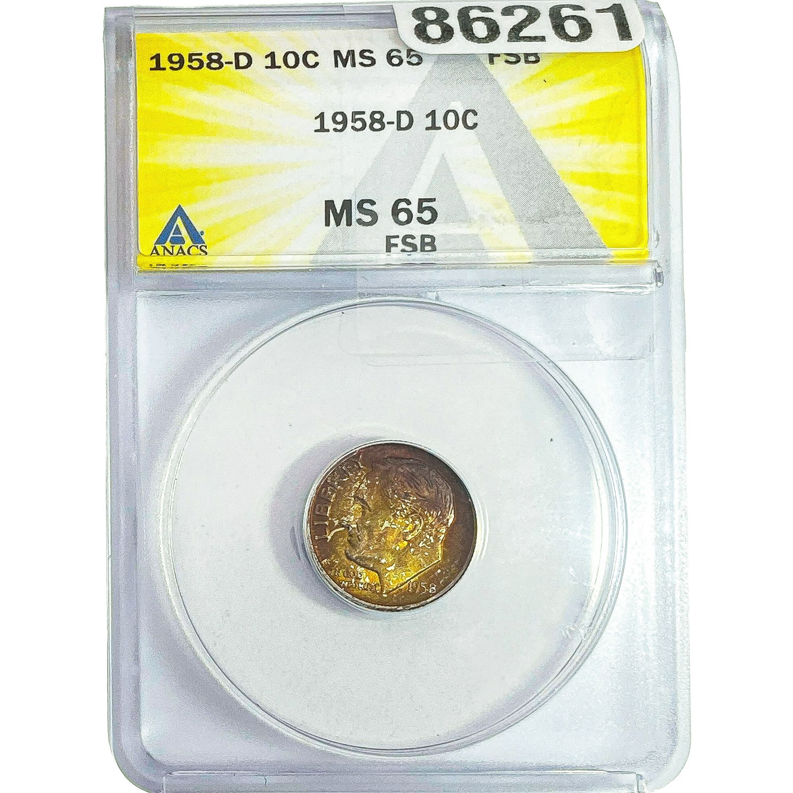 1958-D Roosevelt Dime ANACS MS65 FSB: 1958-D Roosevelt Dime ANACS MS65 FSB