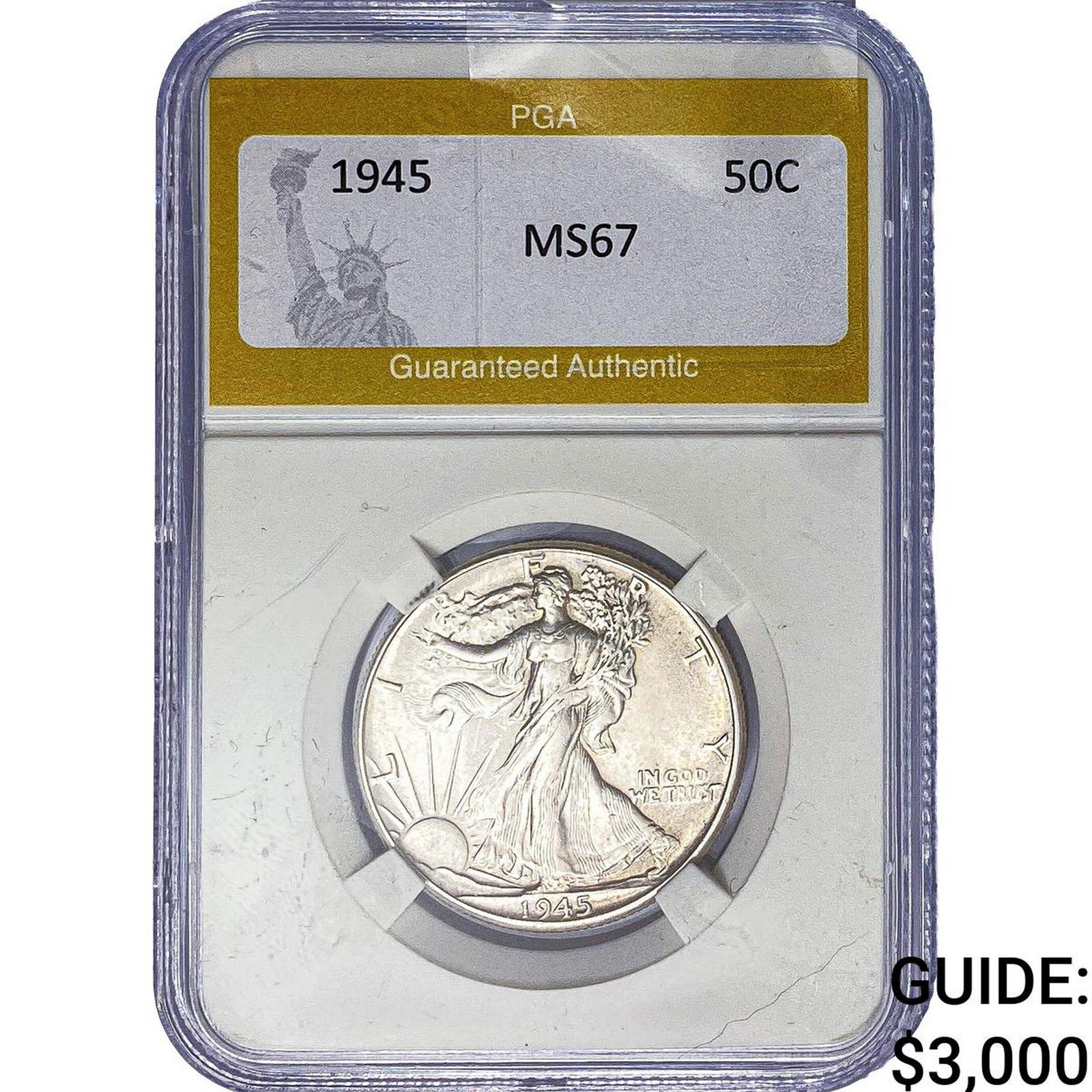 1945 Walking Liberty Half Dollar PGA MS67: 1945 Walking Liberty Half Dollar PGA MS67