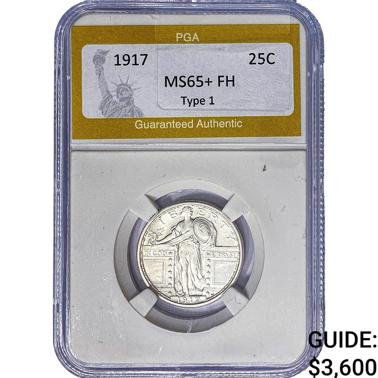 1917 Standing Liberty Quarter PGA MS65+ FH Type 1: 1917 Standing Liberty Quarter PGA MS65+ FH Type 1