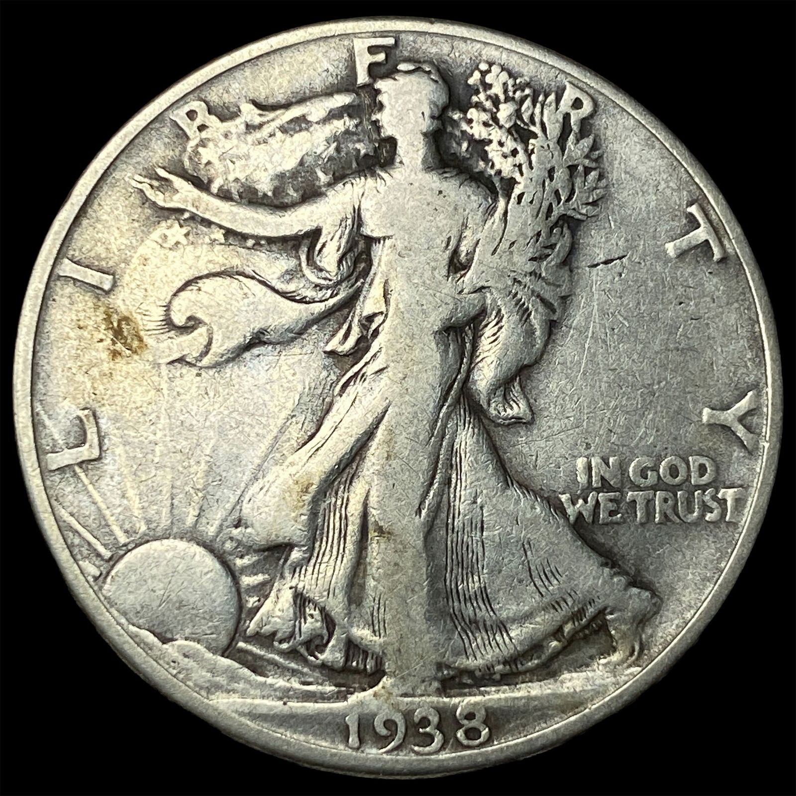 1938-D Silver Walking Liberty Half Dollar LIGHTLY CIRCULATED: 1938-D Silver Walking Liberty Half Dollar LIGHTLY CIRCULATED