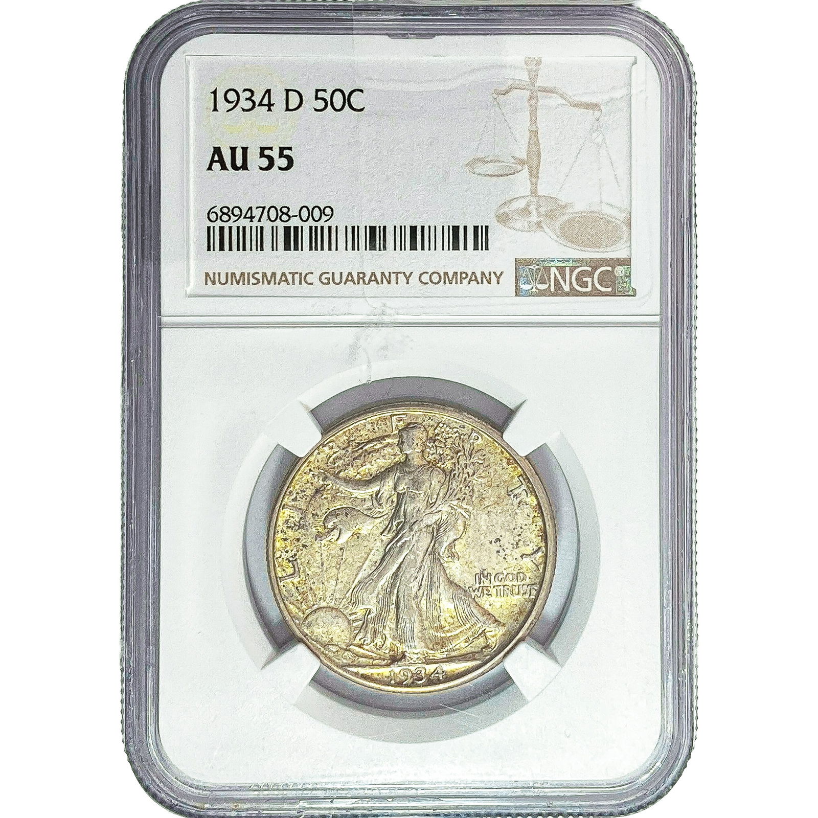 1934-D Walking Liberty Half Dollar NGC AU55: 1934-D Walking Liberty Half Dollar NGC AU55