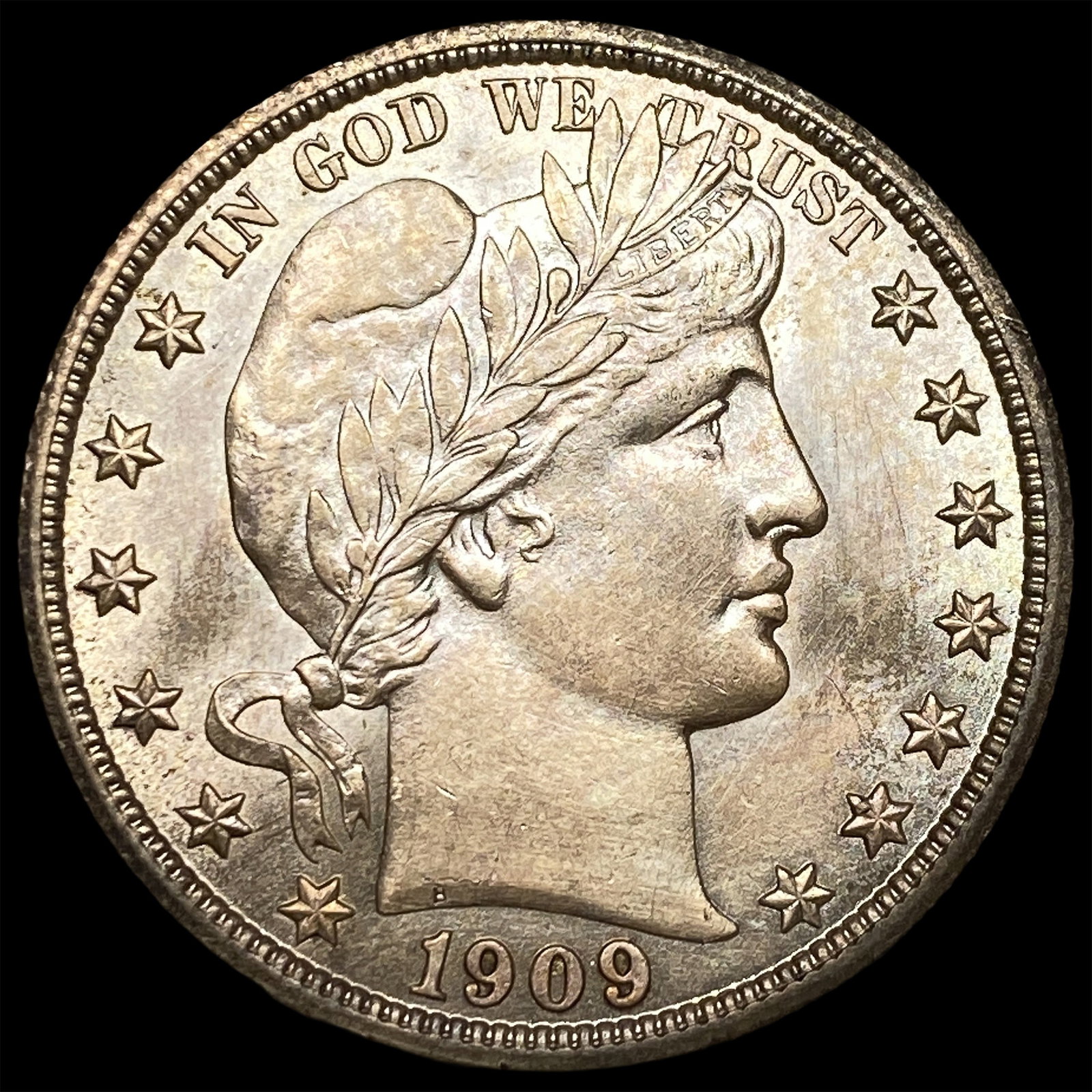 1909 Silver Half Dollar (Barber) CLOSELY UNCIRCULATED: 1909 Silver Half Dollar (Barber) CLOSELY UNCIRCULATED