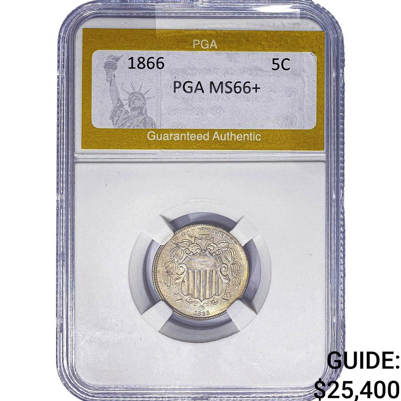 1866 Shield Nickel PGA MS66+: 1866 Shield Nickel PGA MS66+