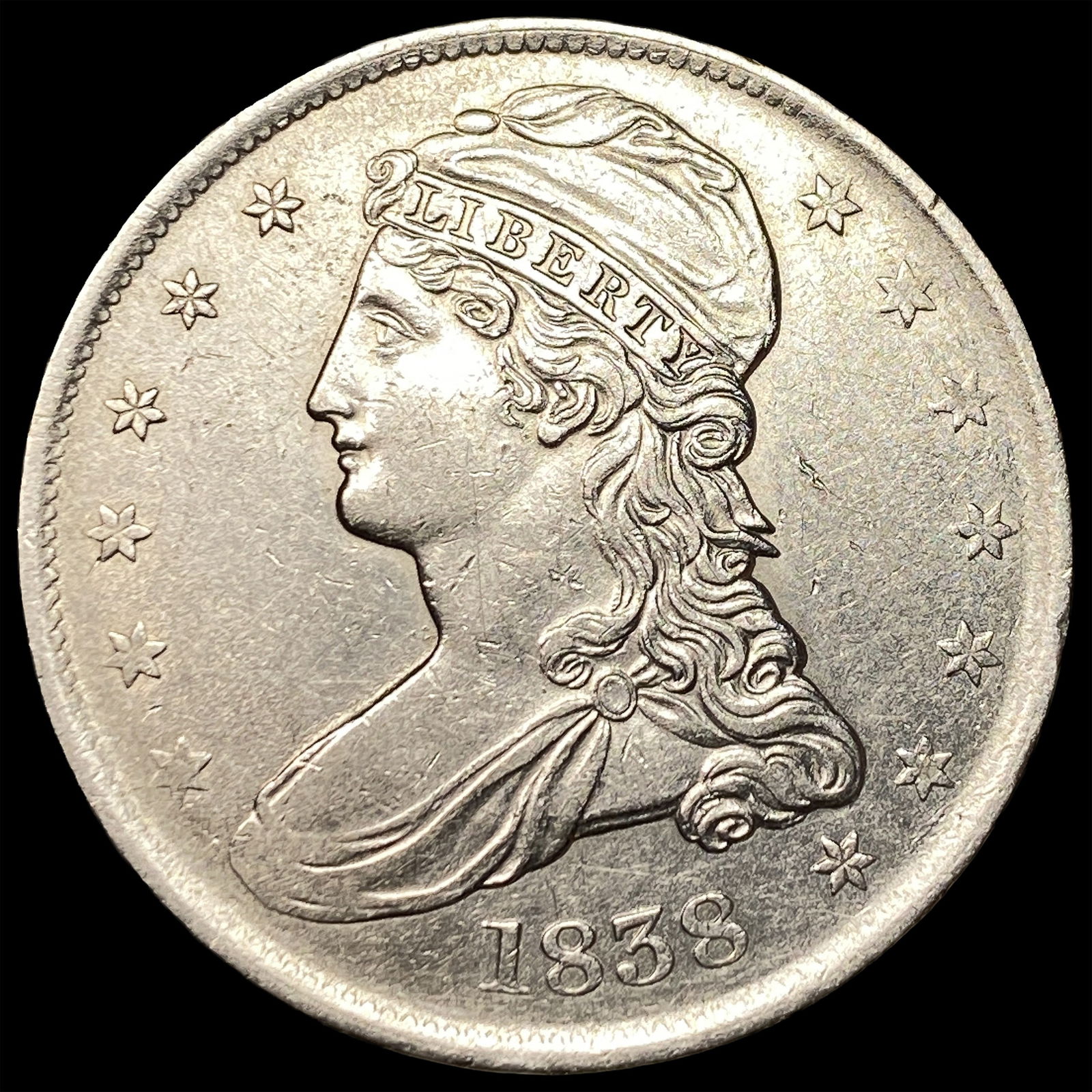 1838 Capped Bust Half Dollar CLOSELY UNCIRCULATED: 1838 Capped Bust Half Dollar CLOSELY UNCIRCULATED