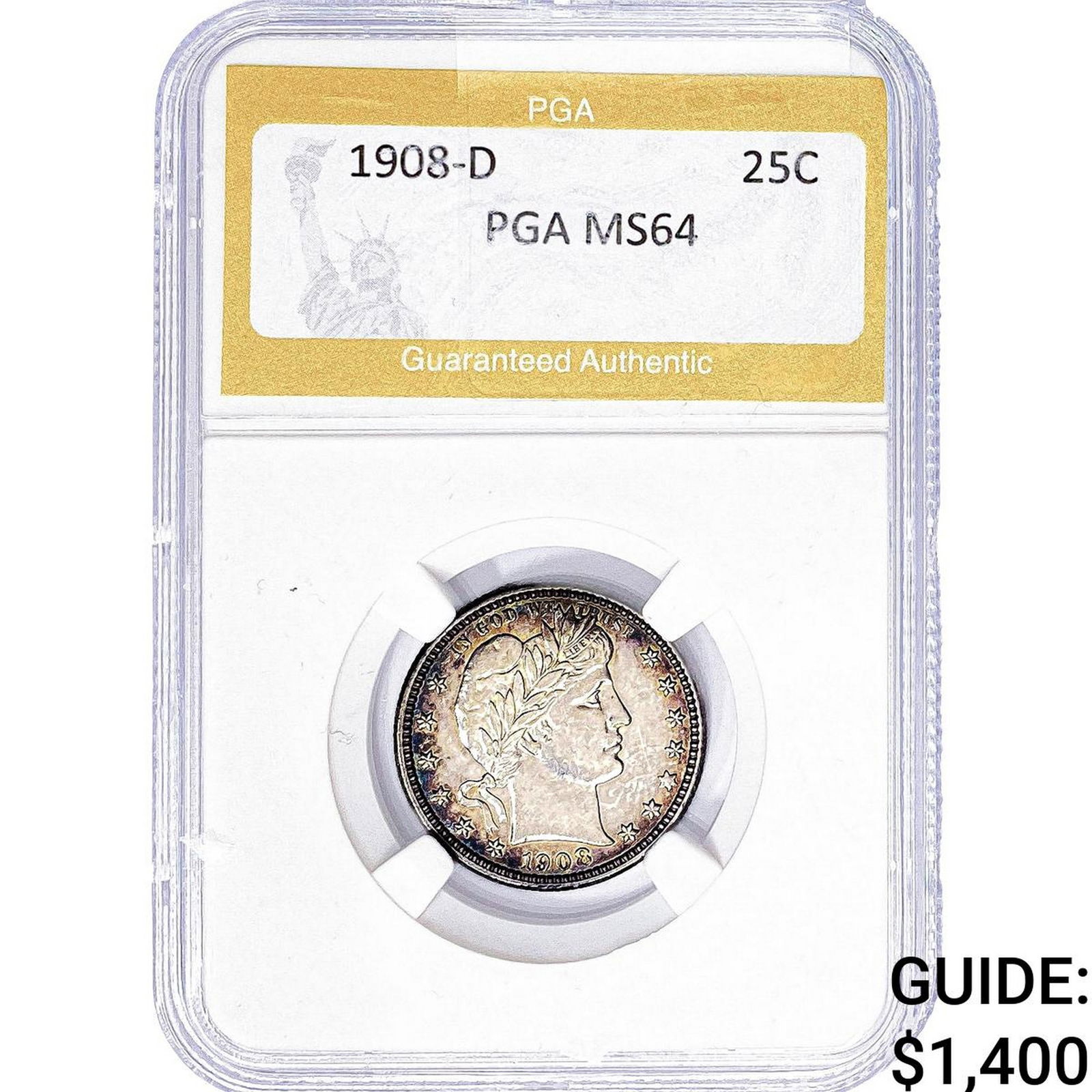 1908-D Barber Quarter PGA MS64: 1908-D Barber Quarter PGA MS64