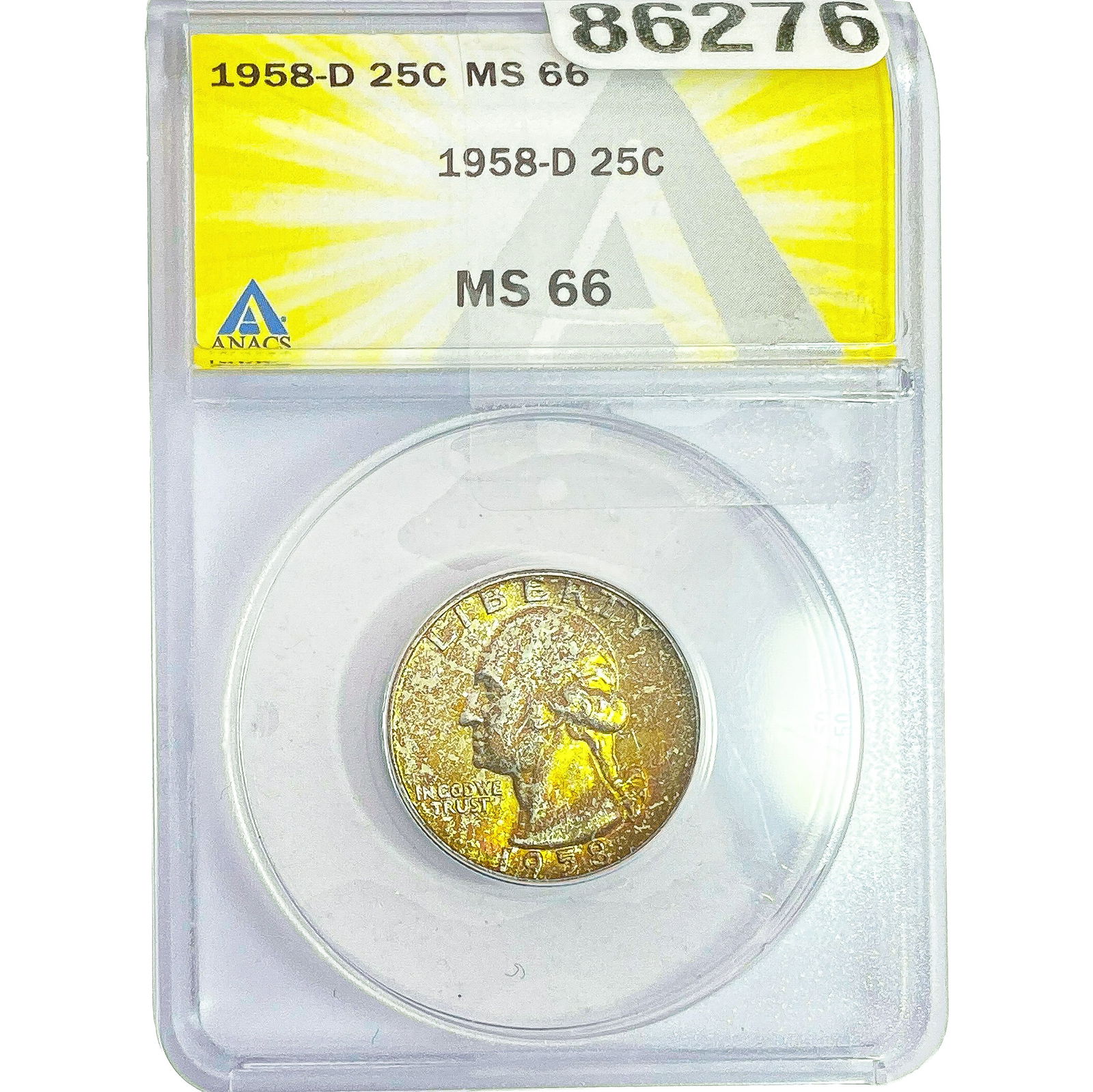 1958-D Washington Silver Quarter ANACS MS66: 1958-D Washington Silver Quarter ANACS MS66