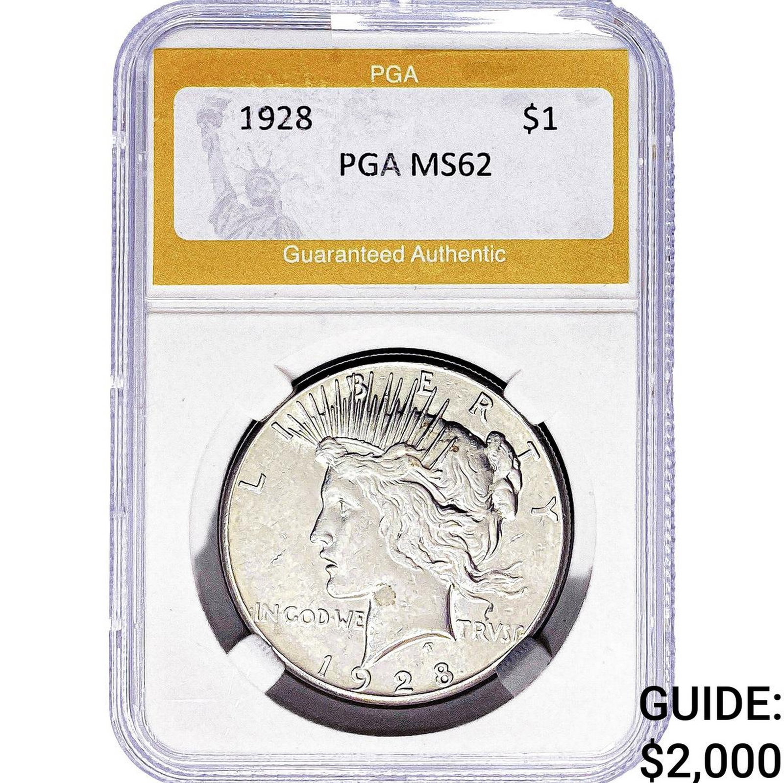 1928 Silver Peace Dollar PGA MS62: 1928 Silver Peace Dollar PGA MS62