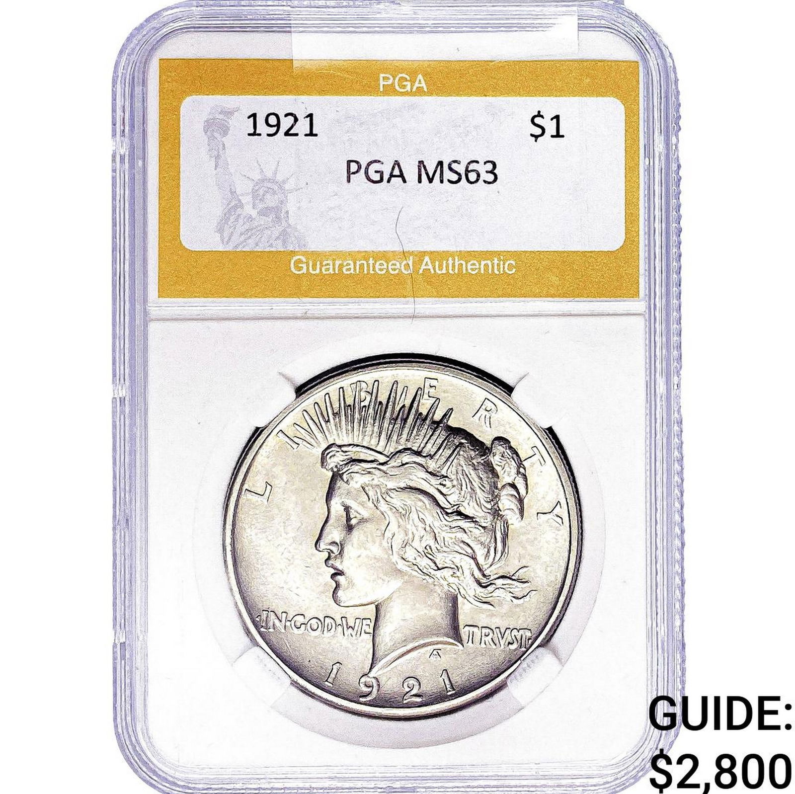1921 Silver Peace Dollar PGA MS63: 1921 Silver Peace Dollar PGA MS63