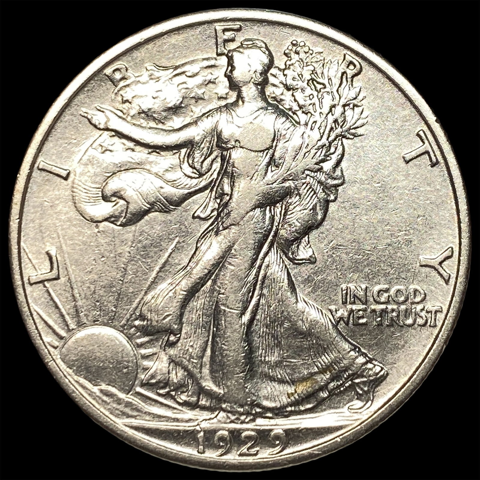 1929-S Silver Half Dollar Walking Liberty NEARLY UNCIRCULATED: 1929-S Silver Half Dollar Walking Liberty NEARLY UNCIRCULATED