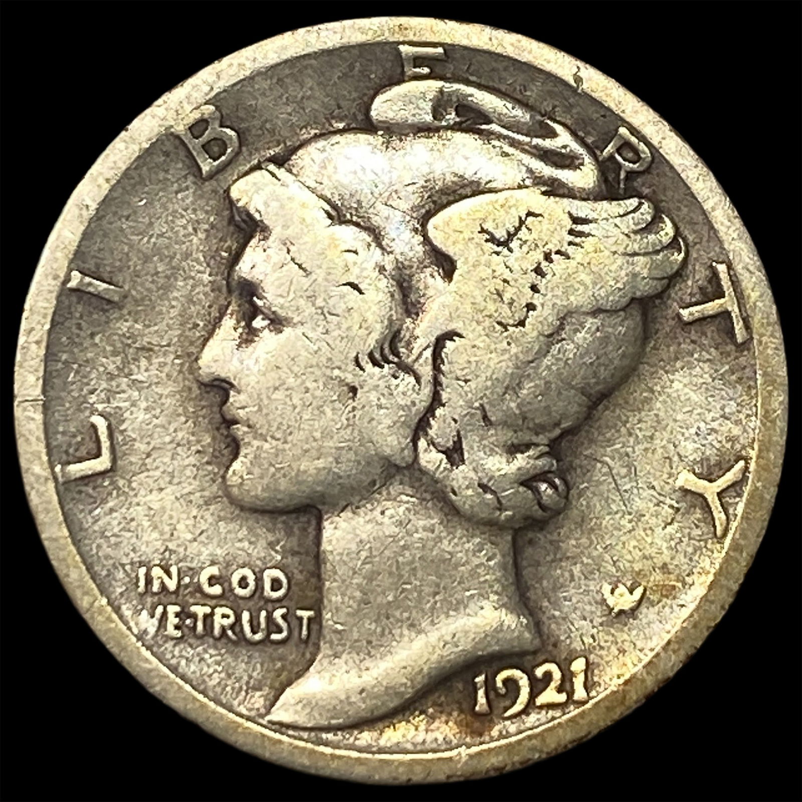 1921-D Silver Mercury Dime LIGHTLY CIRCULATED: 1921-D Silver Mercury Dime LIGHTLY CIRCULATED
