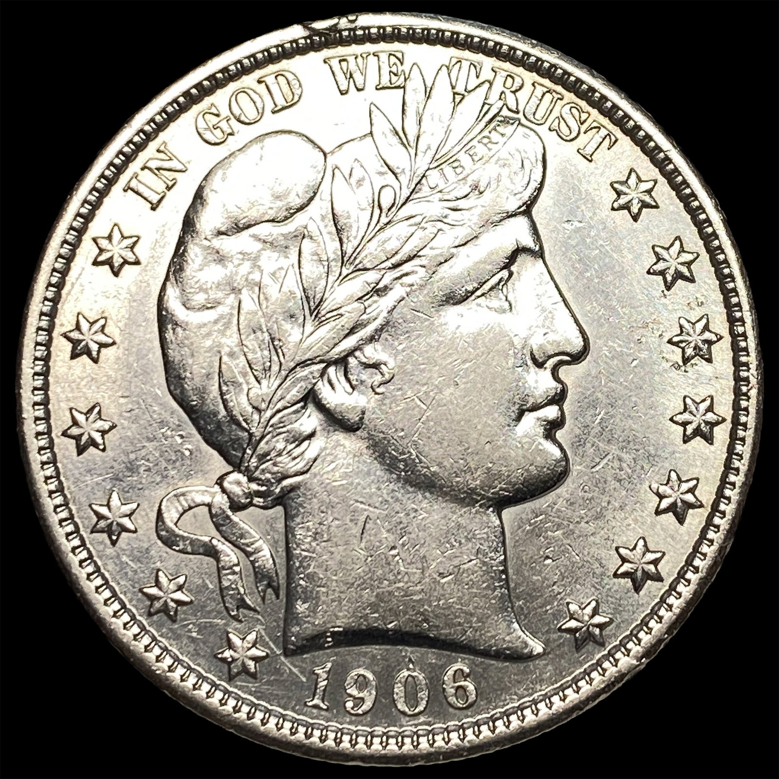1906-D Silver Half Dollar (Barber) CLOSELY UNCIRCULATED: 1906-D Silver Half Dollar (Barber) CLOSELY UNCIRCULATED