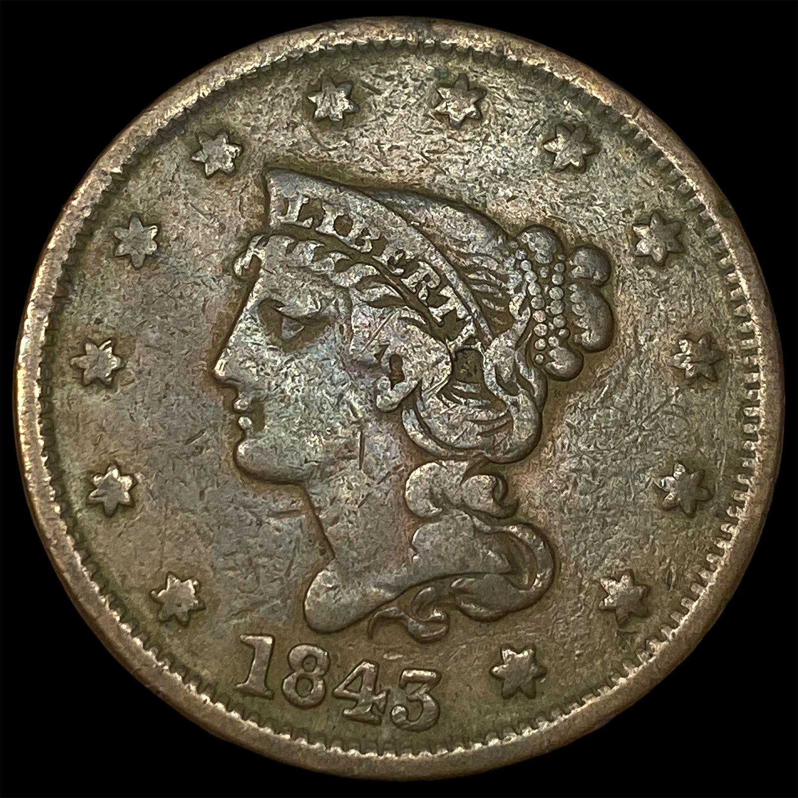 1843 Braided Hair Large Cent LIGHTLY CIRCULATED: 1843 Braided Hair Large Cent LIGHTLY CIRCULATED