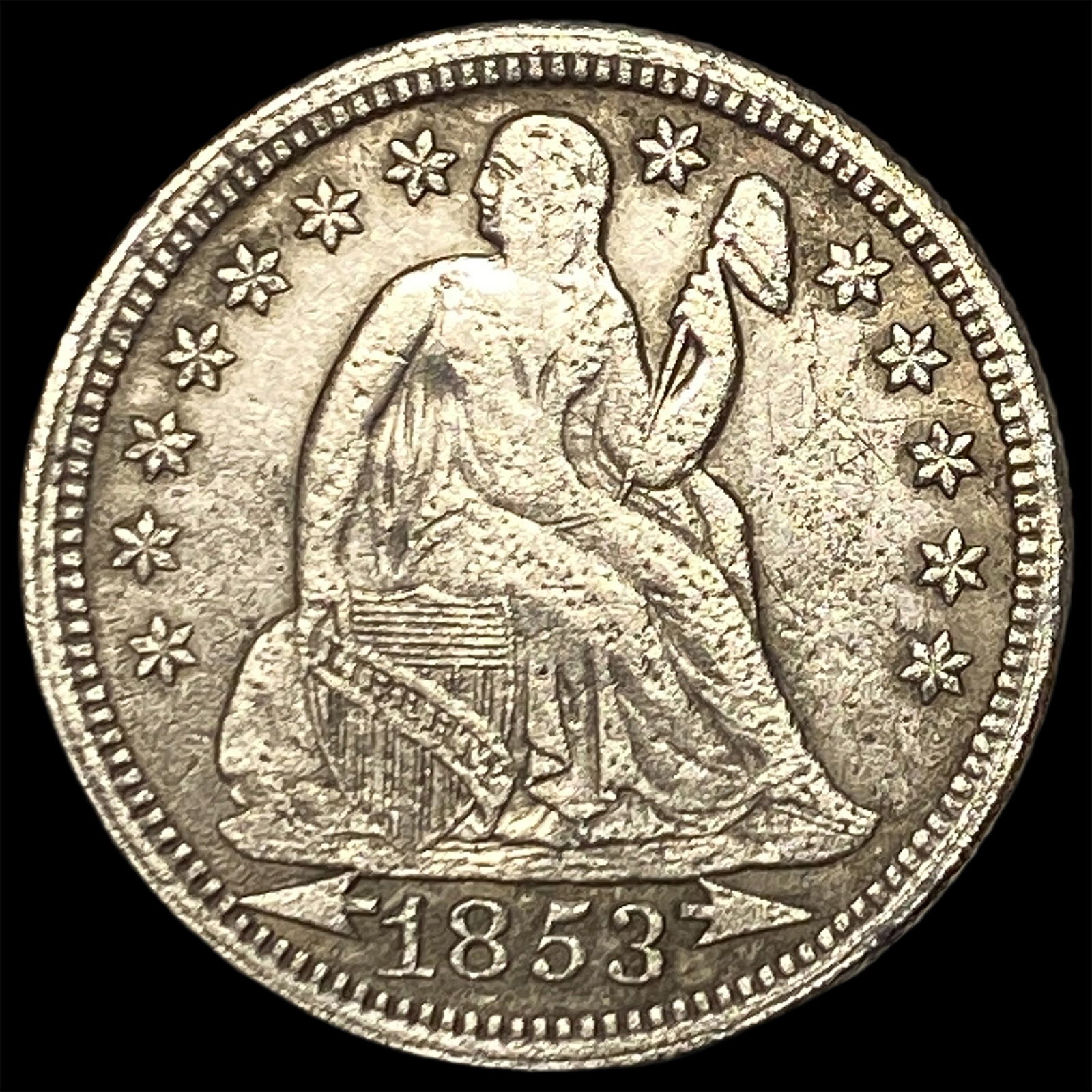 1853 Arrows Seated Liberty Dime CLOSELY UNCIRCULATED: 1853 Arrows Seated Liberty Dime CLOSELY UNCIRCULATED