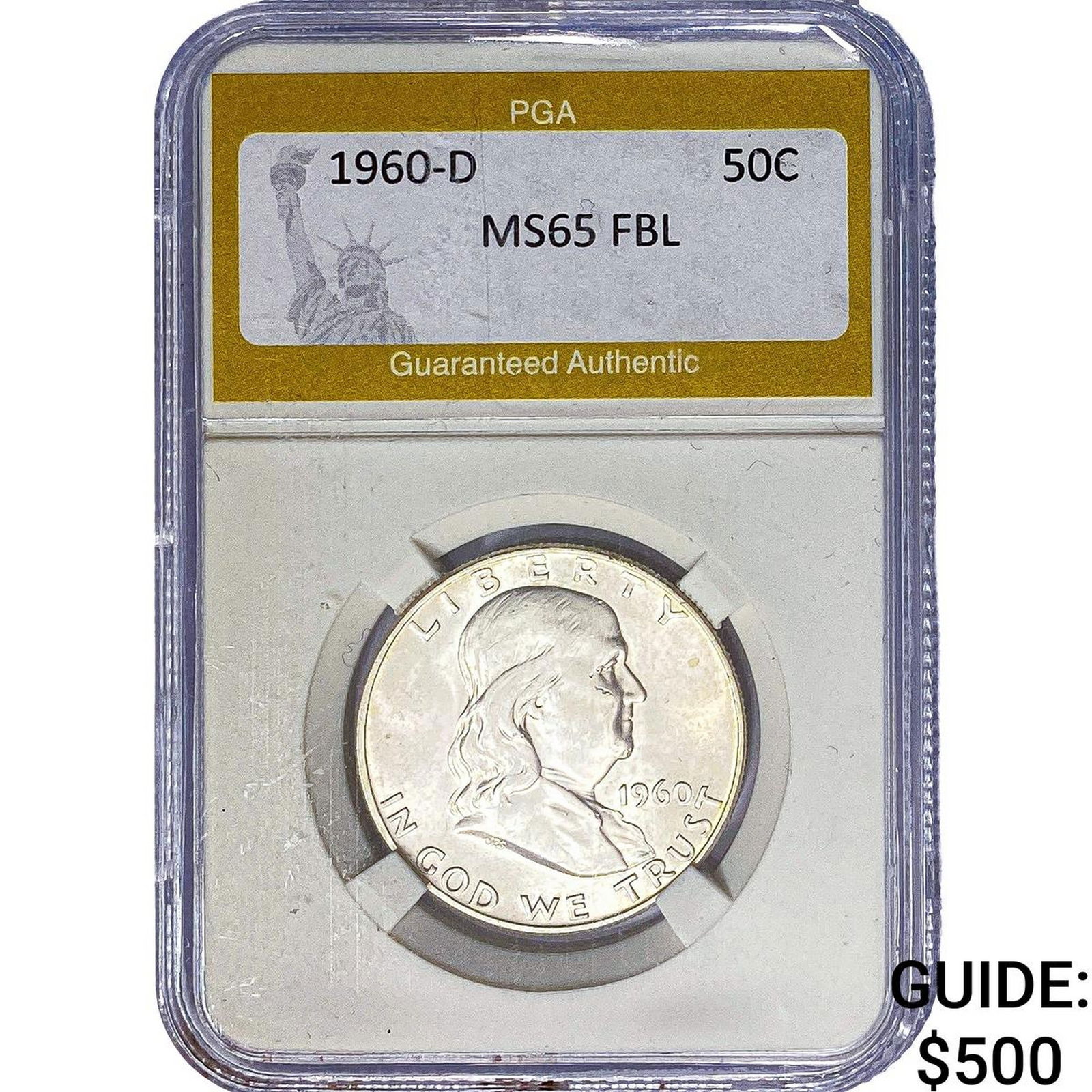 1960-D Franklin Half Dollar PGA MS65 FBL: 1960-D Franklin Half Dollar PGA MS65 FBL