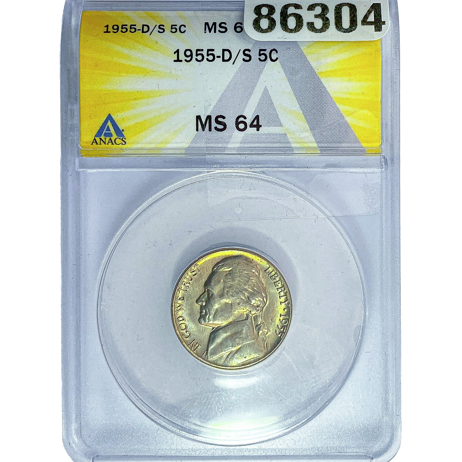 1955-D/S Jefferson Nickel ANACS MS64: 1955-D/S Jefferson Nickel ANACS MS64