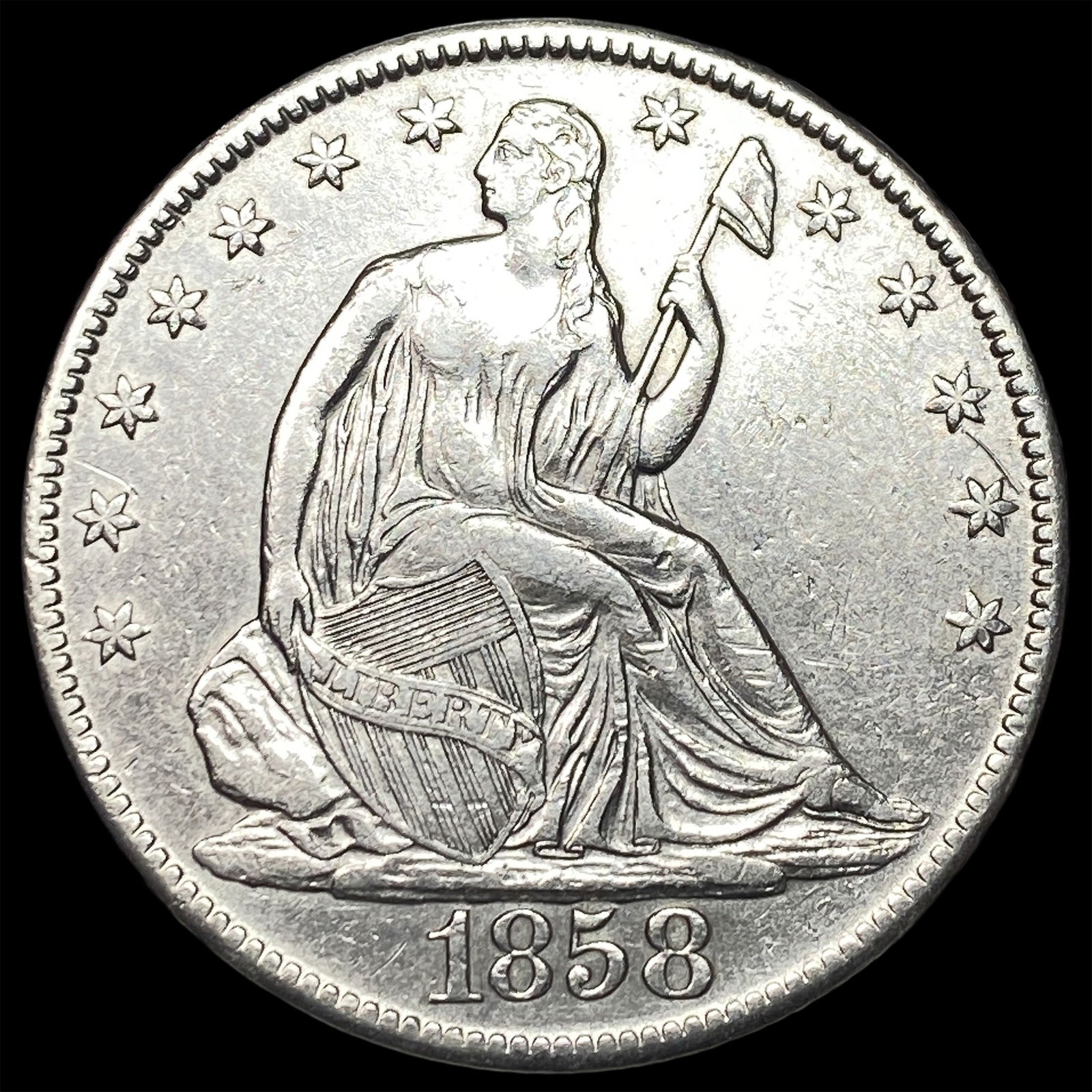 1858-O Silver Half Dollar CHOICE AU: 1858-O Silver Half Dollar CHOICE AU