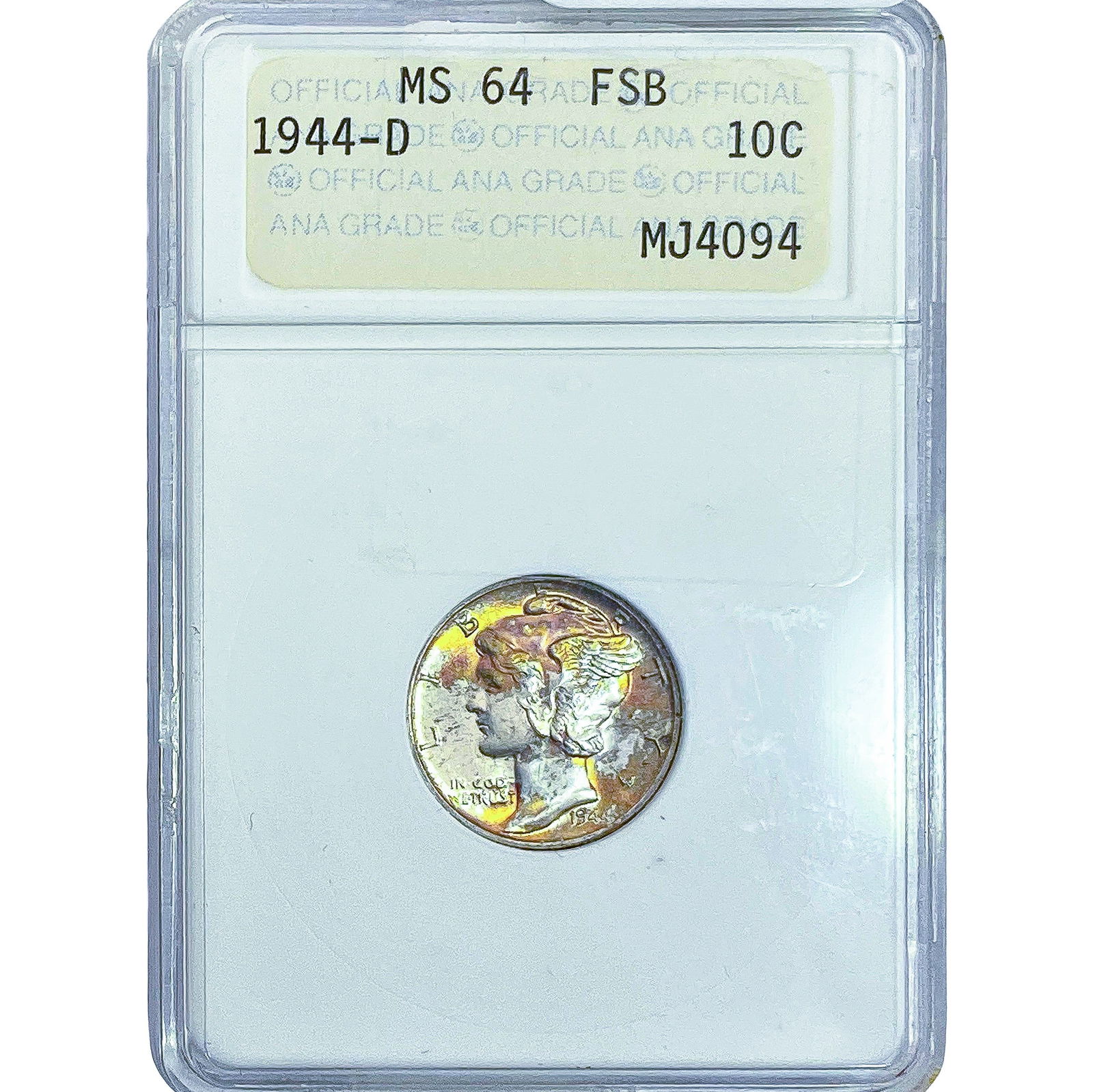 1944-D Mercury Silver Dime ANACS MS64 FSB: 1944-D Mercury Silver Dime ANACS MS64 FSB