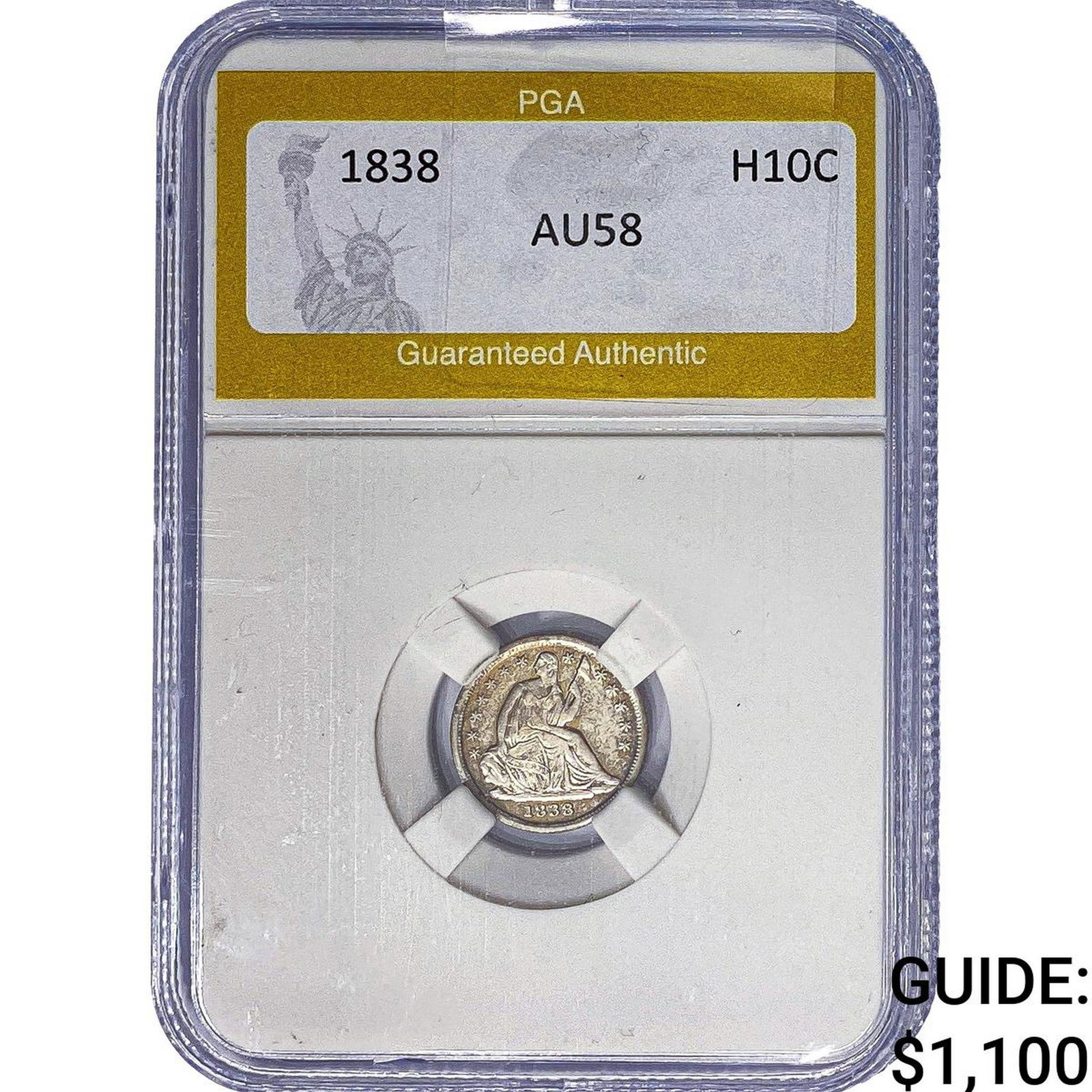 1838 Seated Liberty Half Dime PGA AU58: 1838 Seated Liberty Half Dime PGA AU58