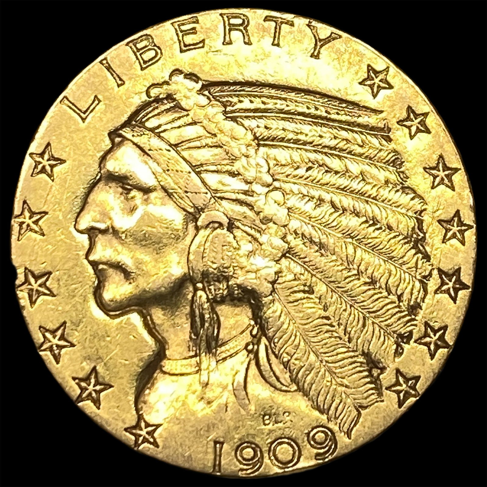 1909 Indian Head $5 Gold Half Eagle CLOSELY UNCIRCULATED: 1909 Indian Head $5 Gold Half Eagle CLOSELY UNCIRCULATED