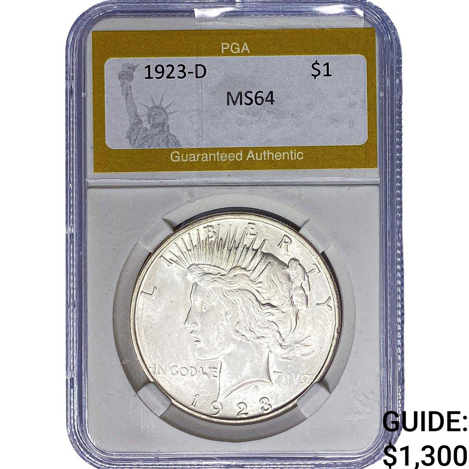 1923-D Silver Peace Dollar PGA MS64: 1923-D Silver Peace Dollar PGA MS64